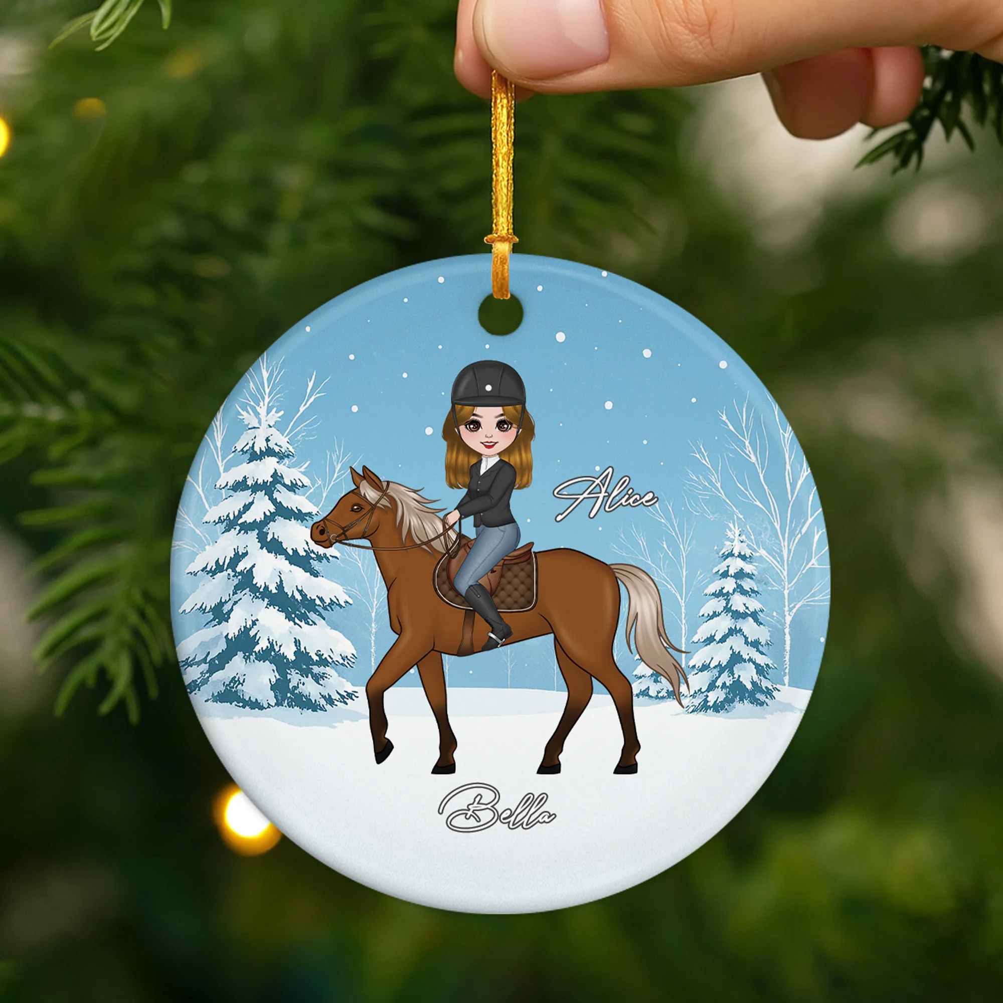 Ornement Noël Céramique Personnalisé Pour Femme Et Cheval - Empreintes De Sabots Sur Cœur - Image 2