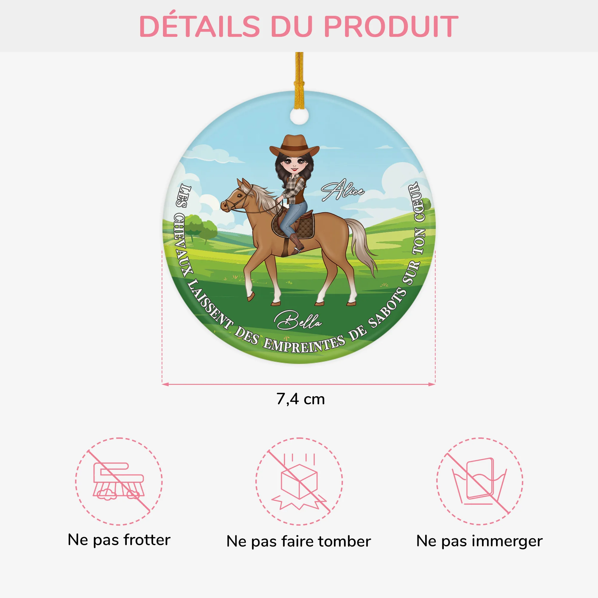 Ornement Noël Céramique Personnalisé Pour Femme Et Cheval - Empreintes De Sabots Sur Cœur - Image 3