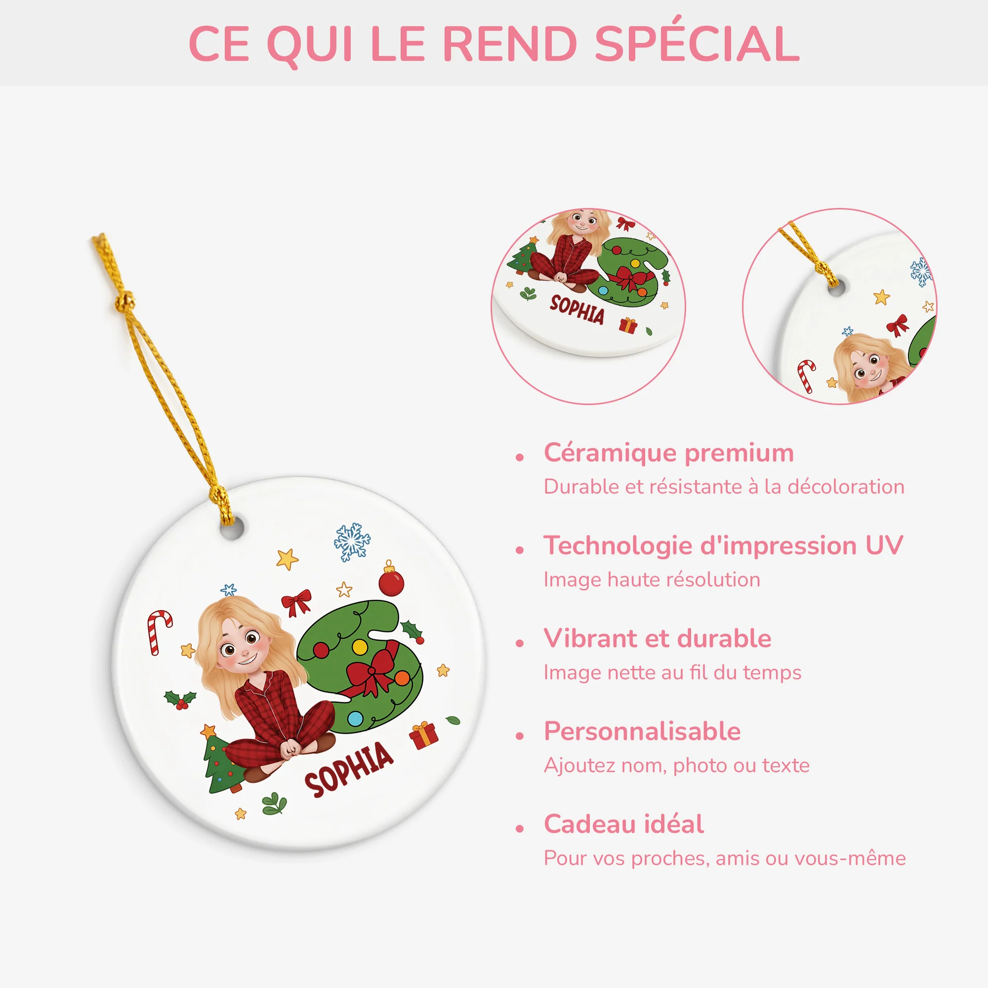 Ornement Noël Céramique Personnalisé Pour Femme Et Homme - A Pour Amélia - Image 4
