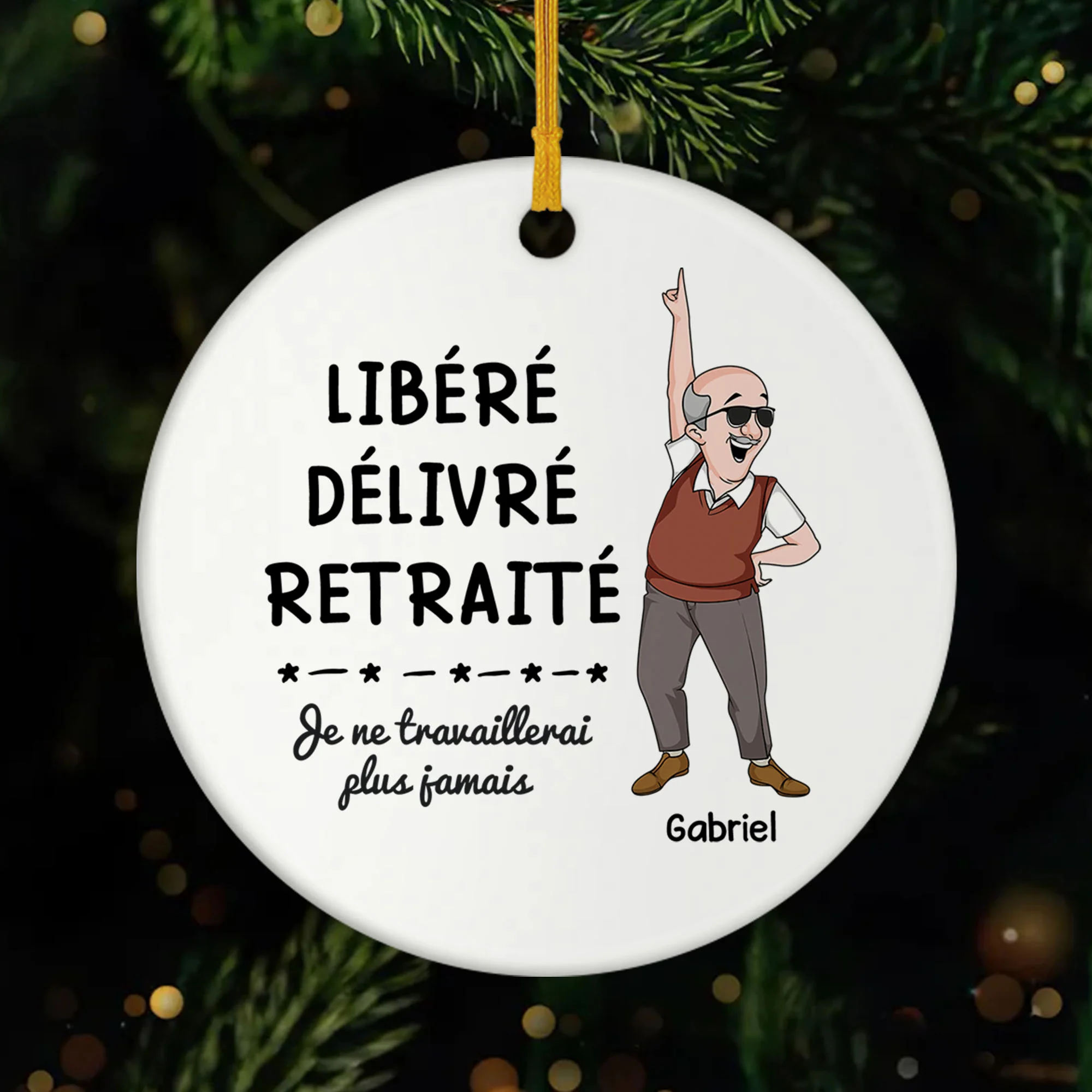 Ornement Noël Céramique Personnalisé Pour Femme Et Homme - Libéré Retraité