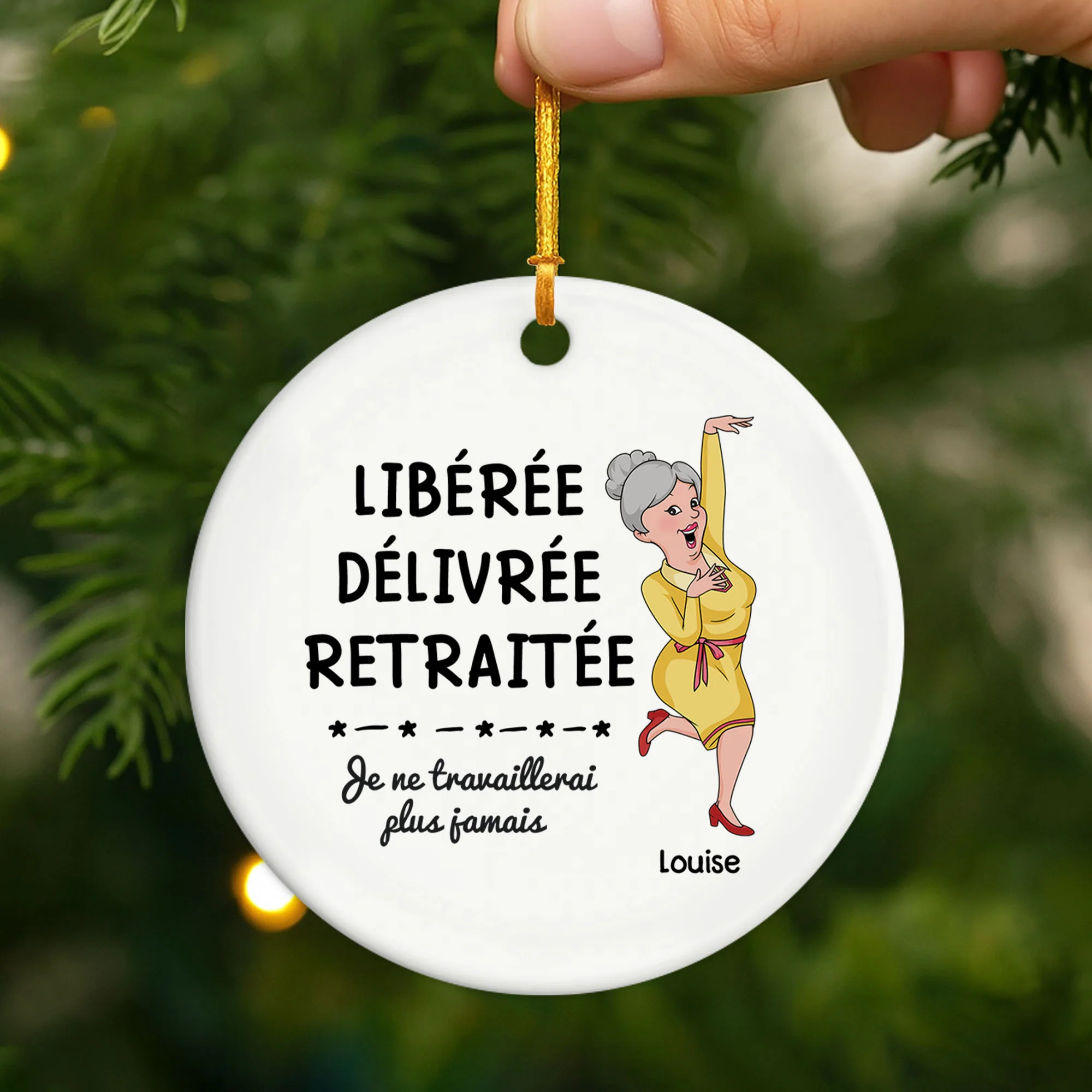 Ornement Noël Céramique Personnalisé Pour Femme Et Homme - Libéré Retraité - Image 2