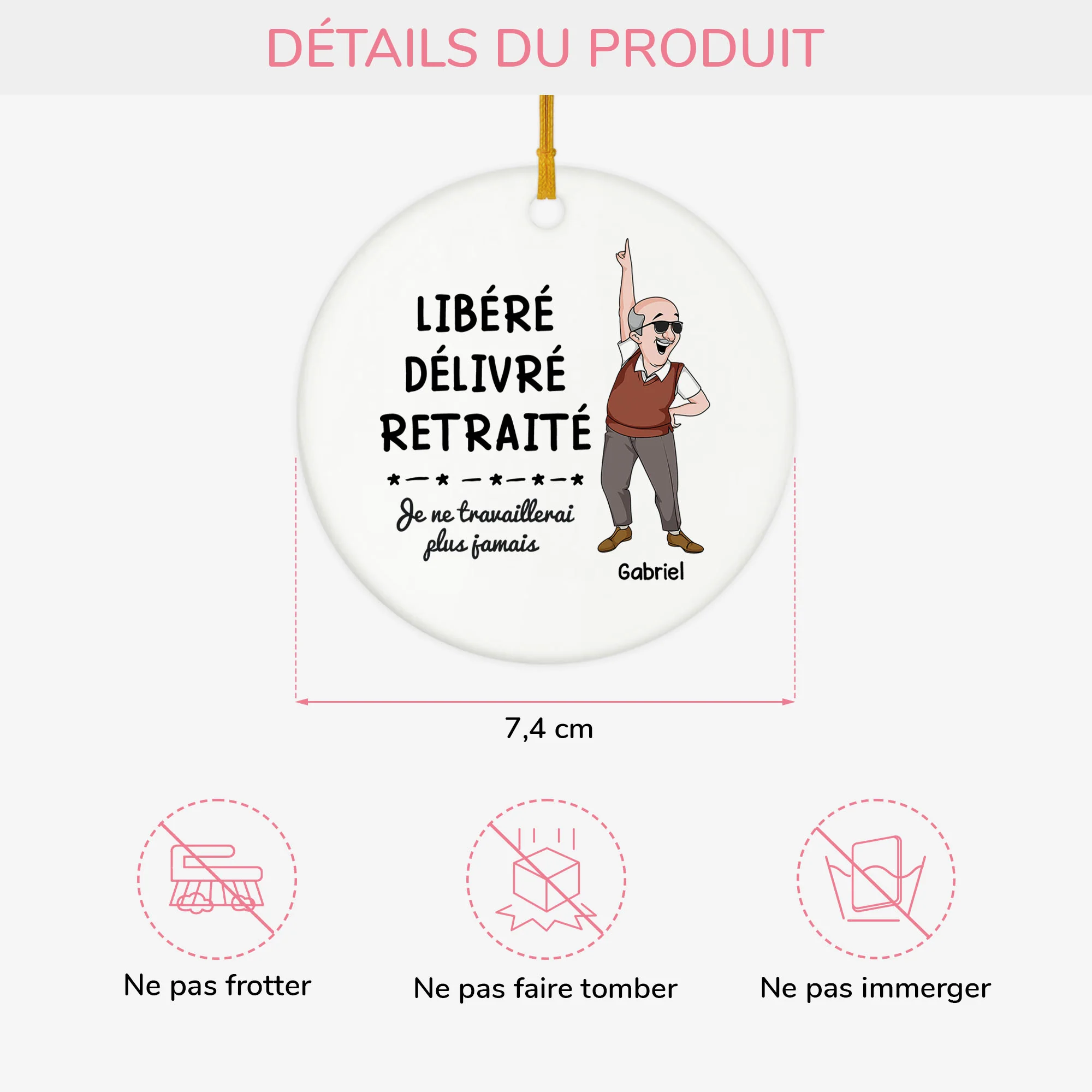 Ornement Noël Céramique Personnalisé Pour Femme Et Homme - Libéré Retraité - Image 3