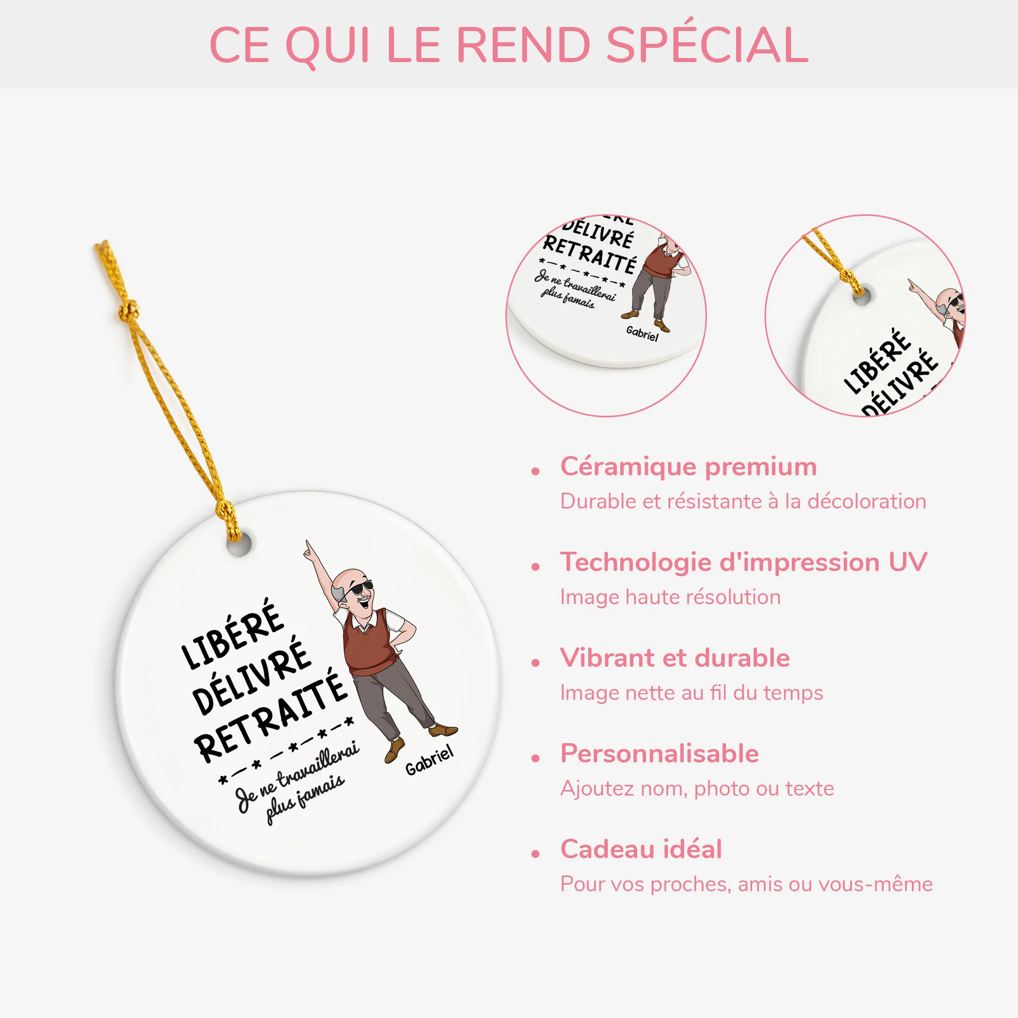 Ornement Noël Céramique Personnalisé Pour Femme Et Homme - Libéré Retraité - Image 4