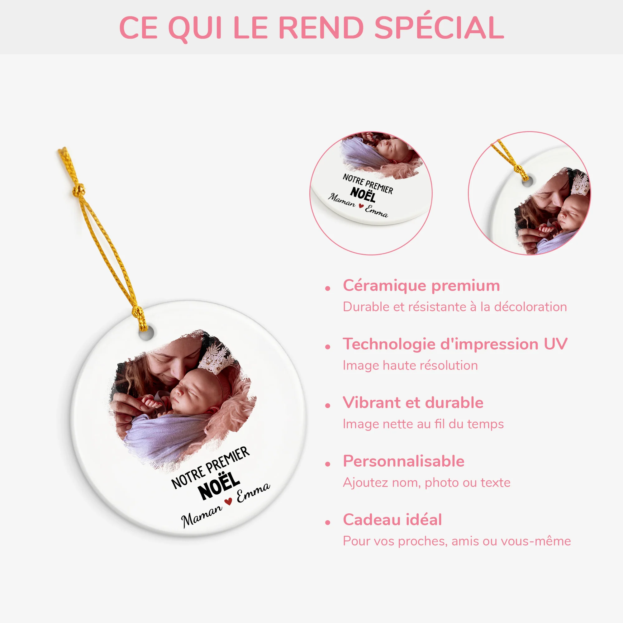 Ornement Noël Céramique Personnalisé - Premier Noël Avec Maman - Image 4