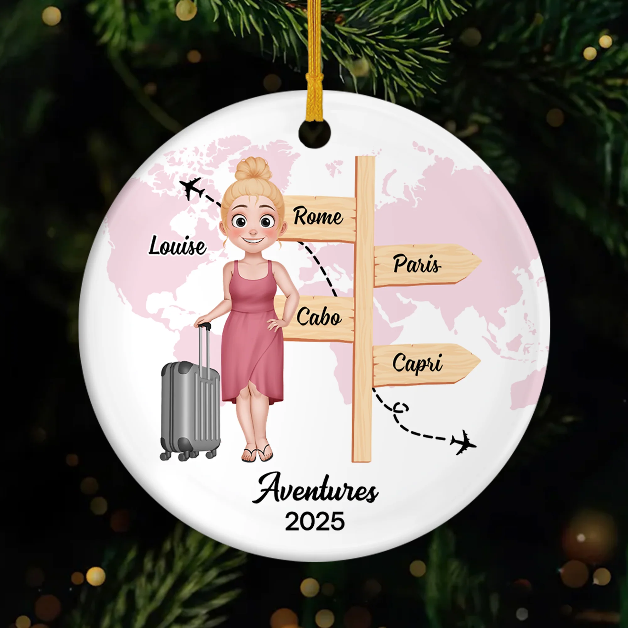 Ornement Noël Céramique Personnalisé Voyageuse - Mes Aventures