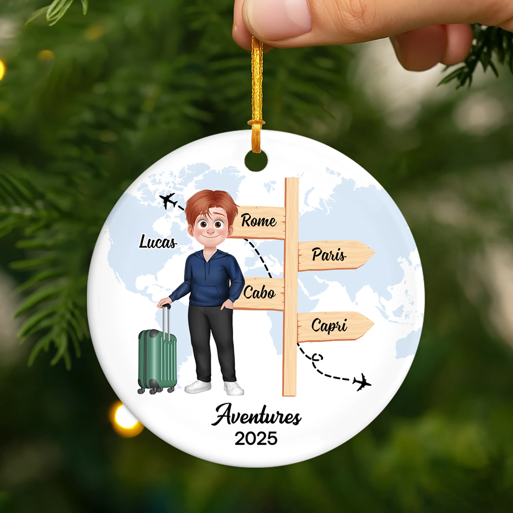 Ornement Noël Céramique Personnalisé Voyageuse - Mes Aventures - Image 2