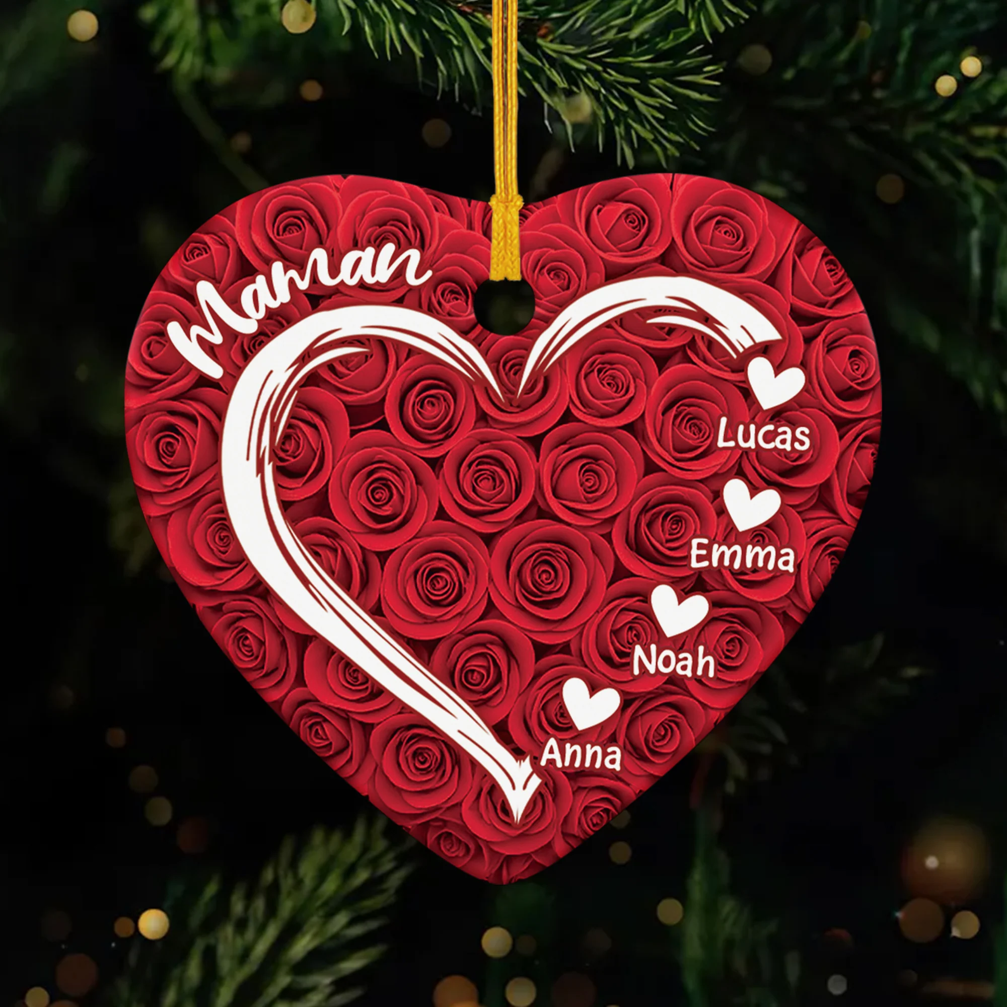 Ornement Noël Cœur Céramique Personnalisé Pour Maman Papa - Cœur De Maman