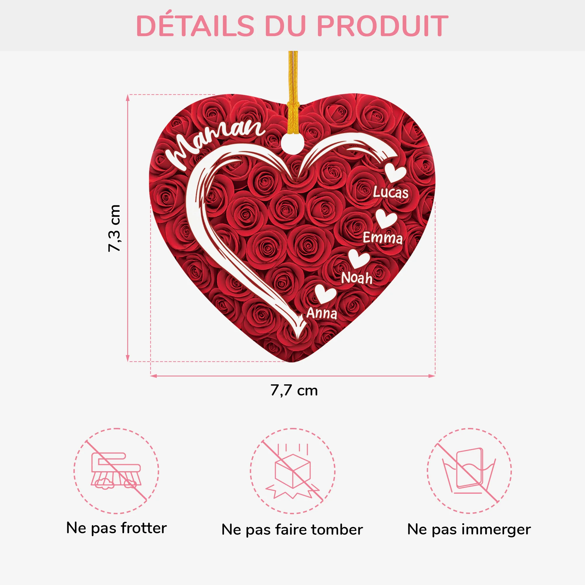 Ornement Noël Cœur Céramique Personnalisé Pour Maman Papa - Cœur De Maman - Image 3