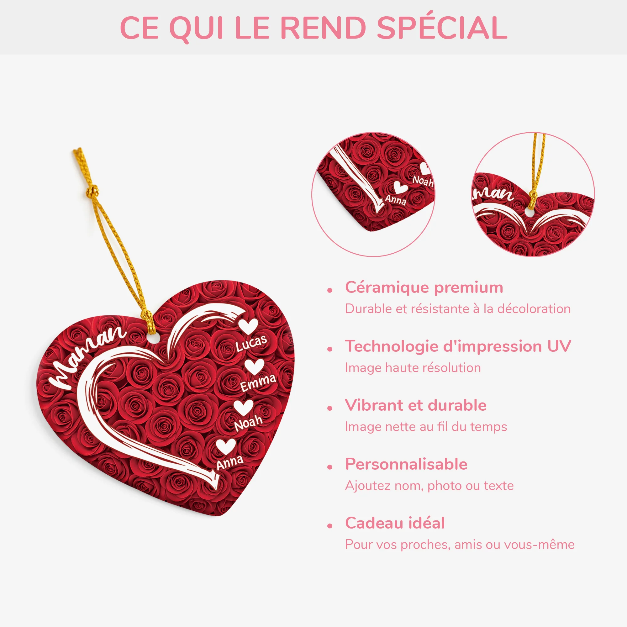 Ornement Noël Cœur Céramique Personnalisé Pour Maman Papa - Cœur De Maman - Image 4