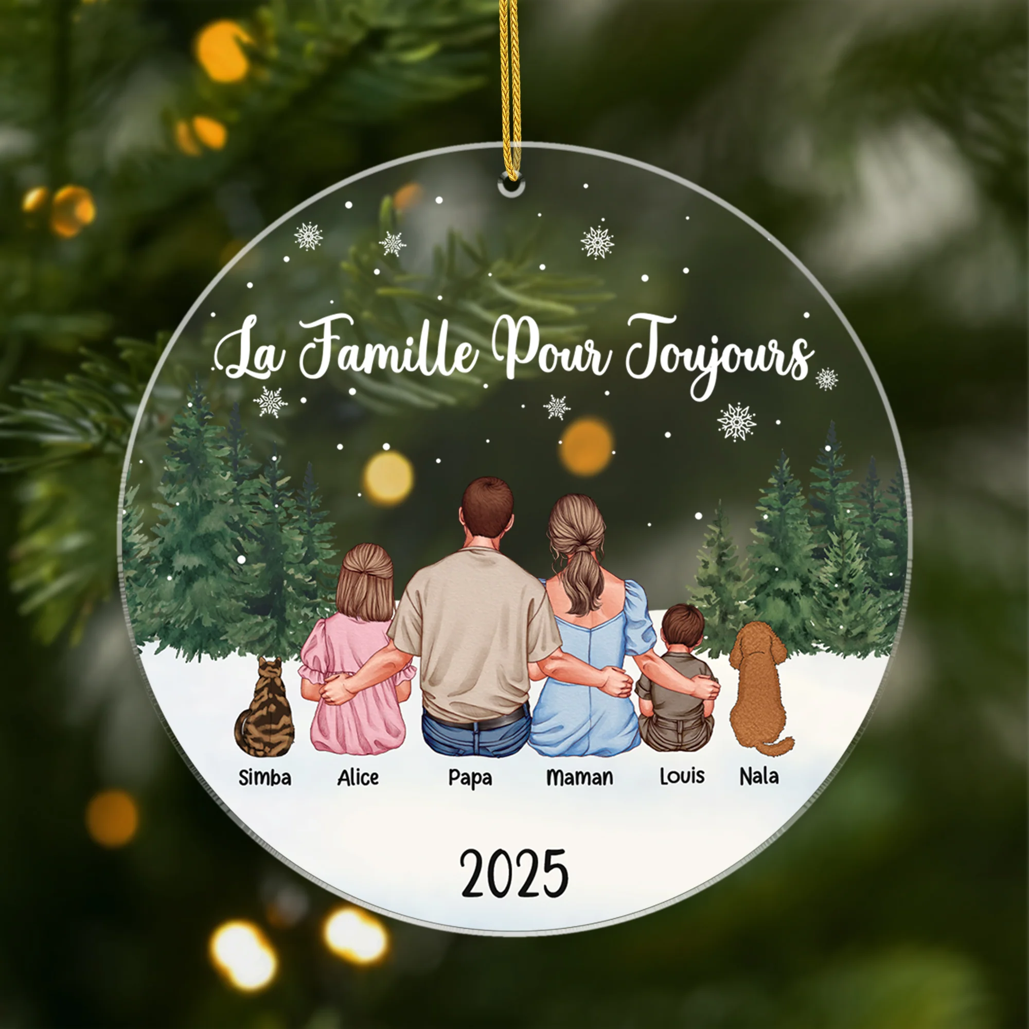 Ornement Noël En Acrylique Personnalisé Avec Chat Chien - Joyeux Noël À Ma Famille