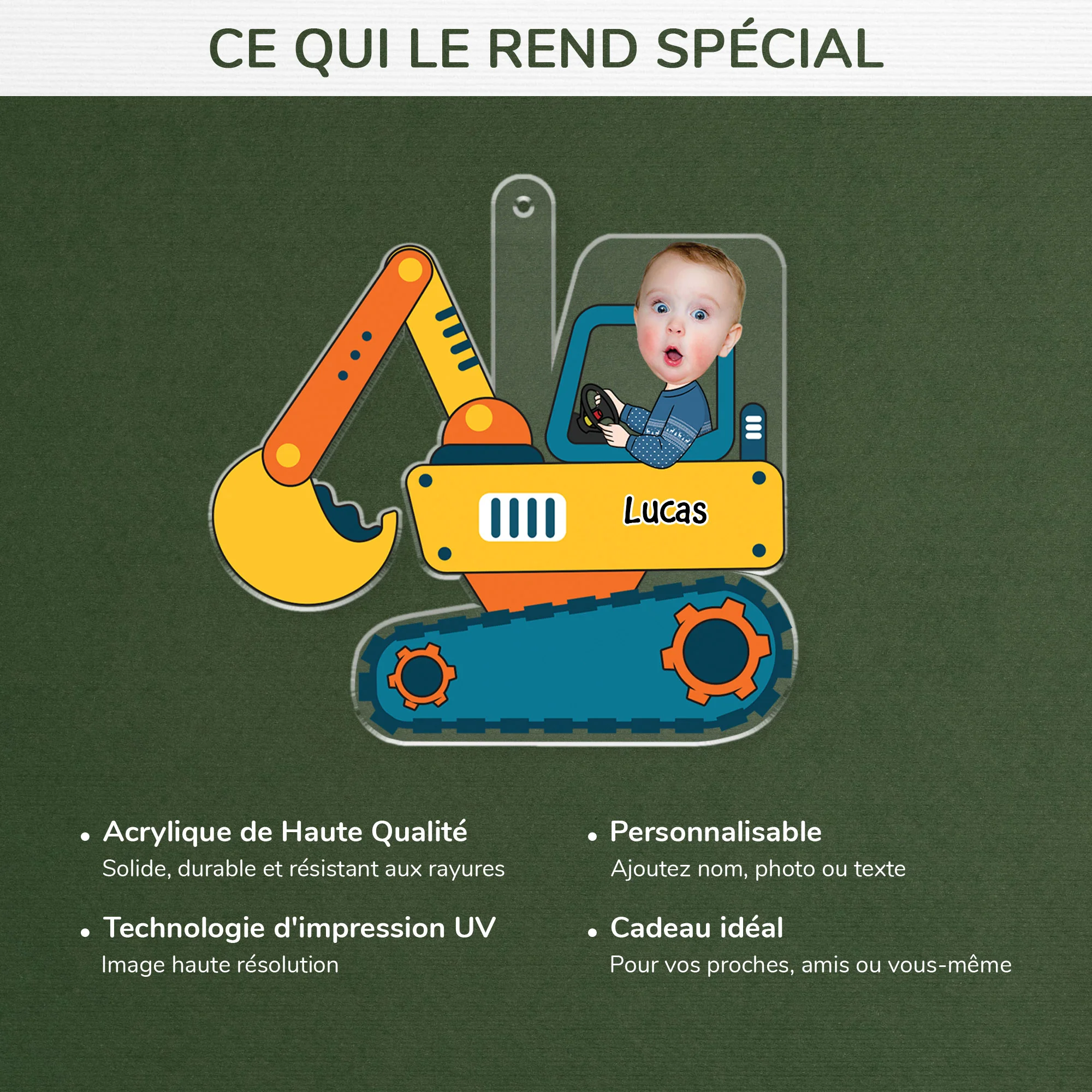 Ornement Noël Personnalisé En Acrylique Avec Photo - Enfant Conducteur De Pell - Image 4