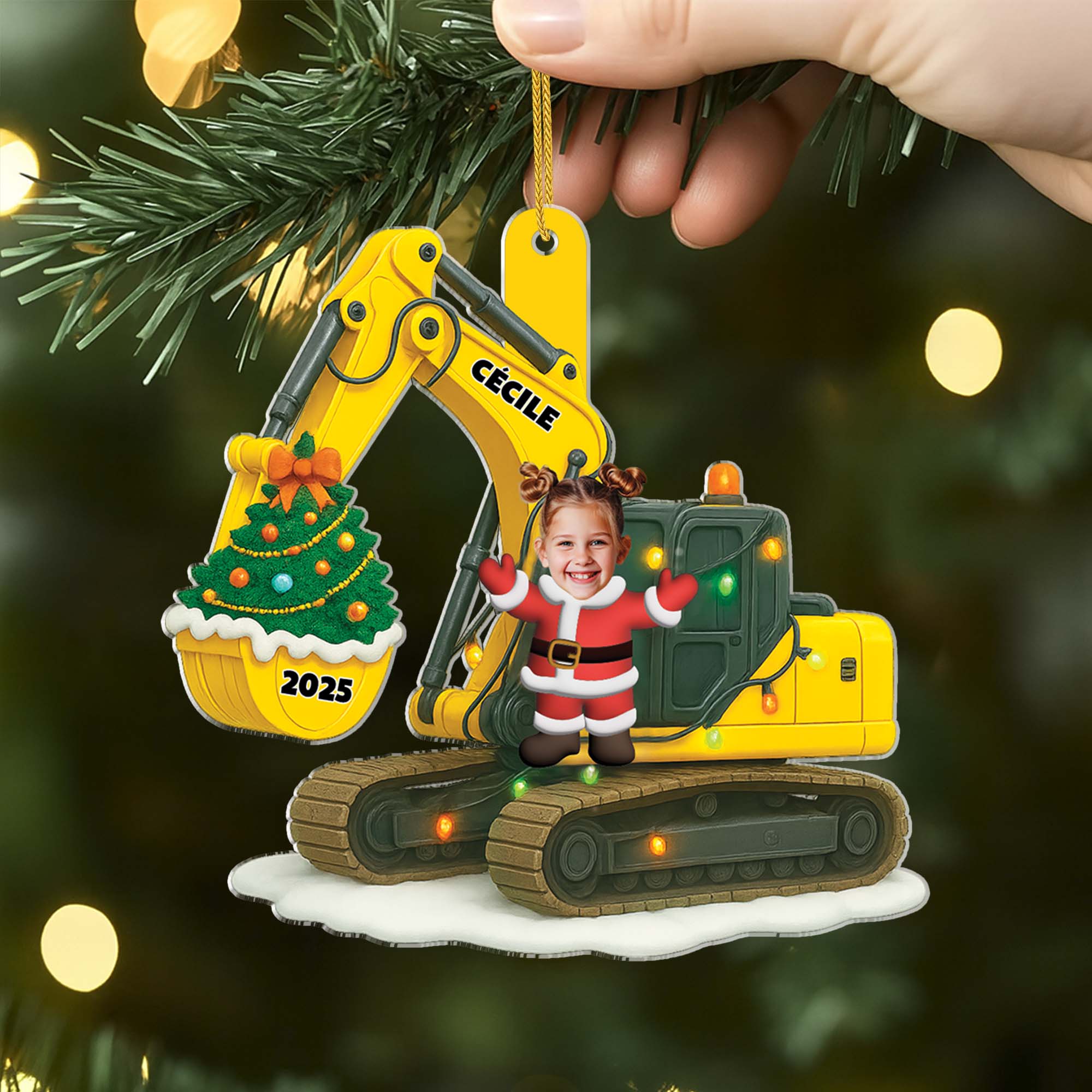 Ornement Noël En Acrylique Personnalisé Avec Photo - Pelle Mécanique Enfant - Image 2