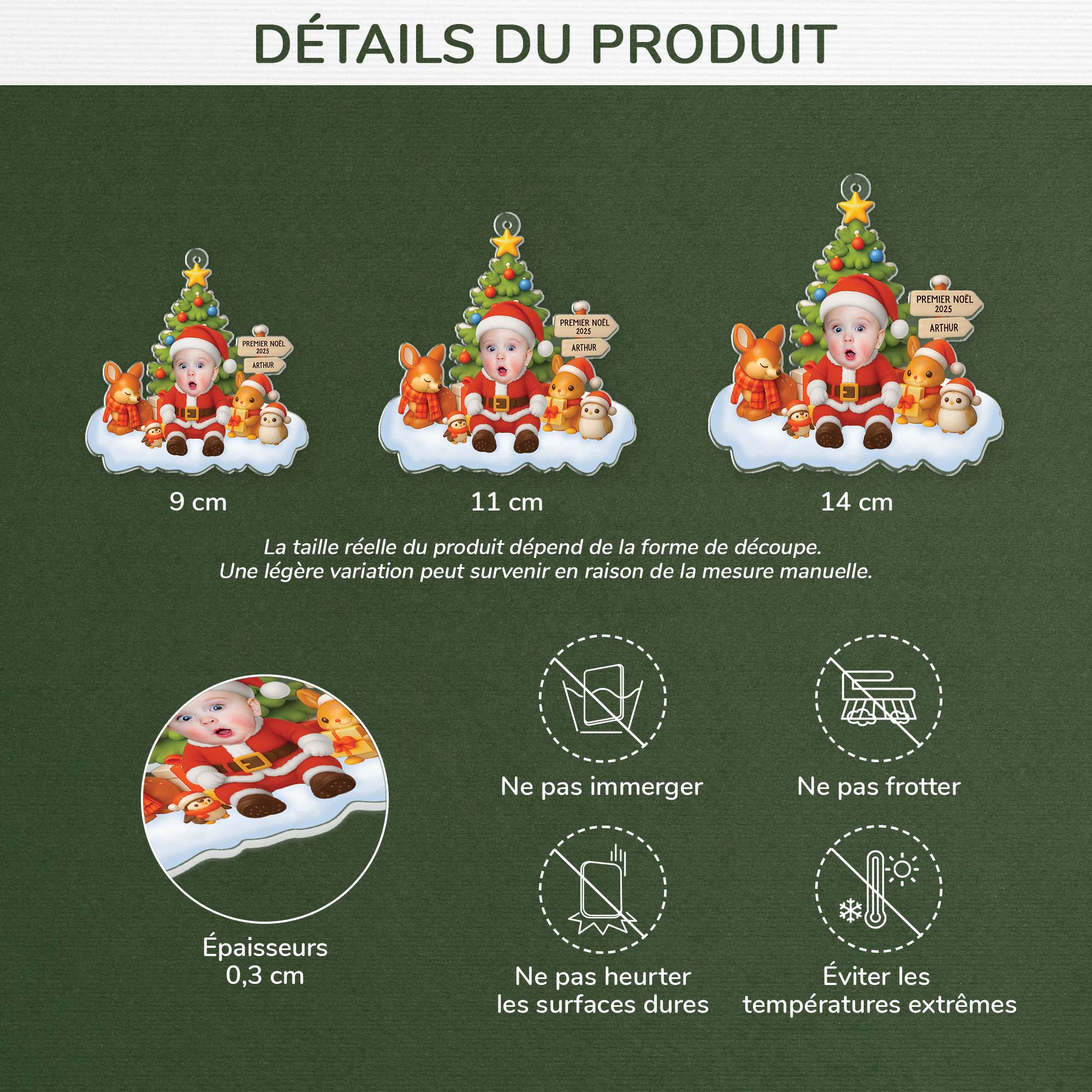 Ornement Noël En Acrylique Personnalisé Avec Visage - Premier Noël De Mon Enfant - Image 3
