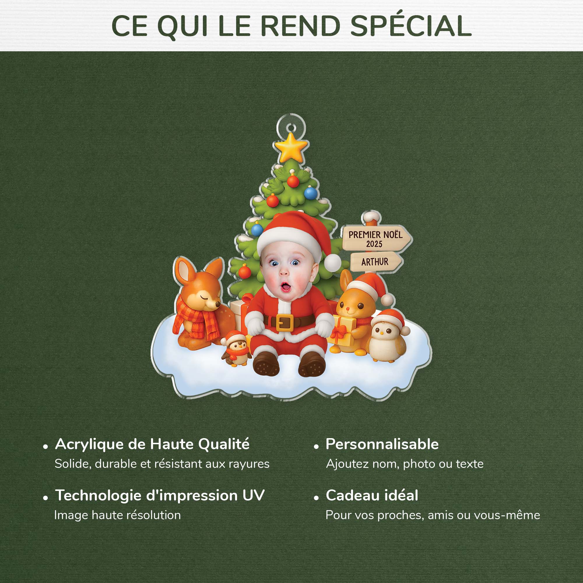 Ornement Noël En Acrylique Personnalisé Avec Visage - Premier Noël De Mon Enfant - Image 4