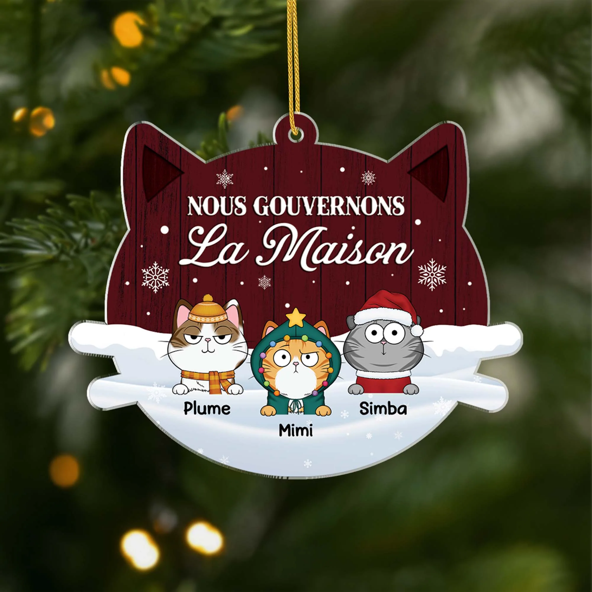 Ornement Noël En Acrylique Personnalisé Chat - Nous Gouvernons La Maison Verson Neige
