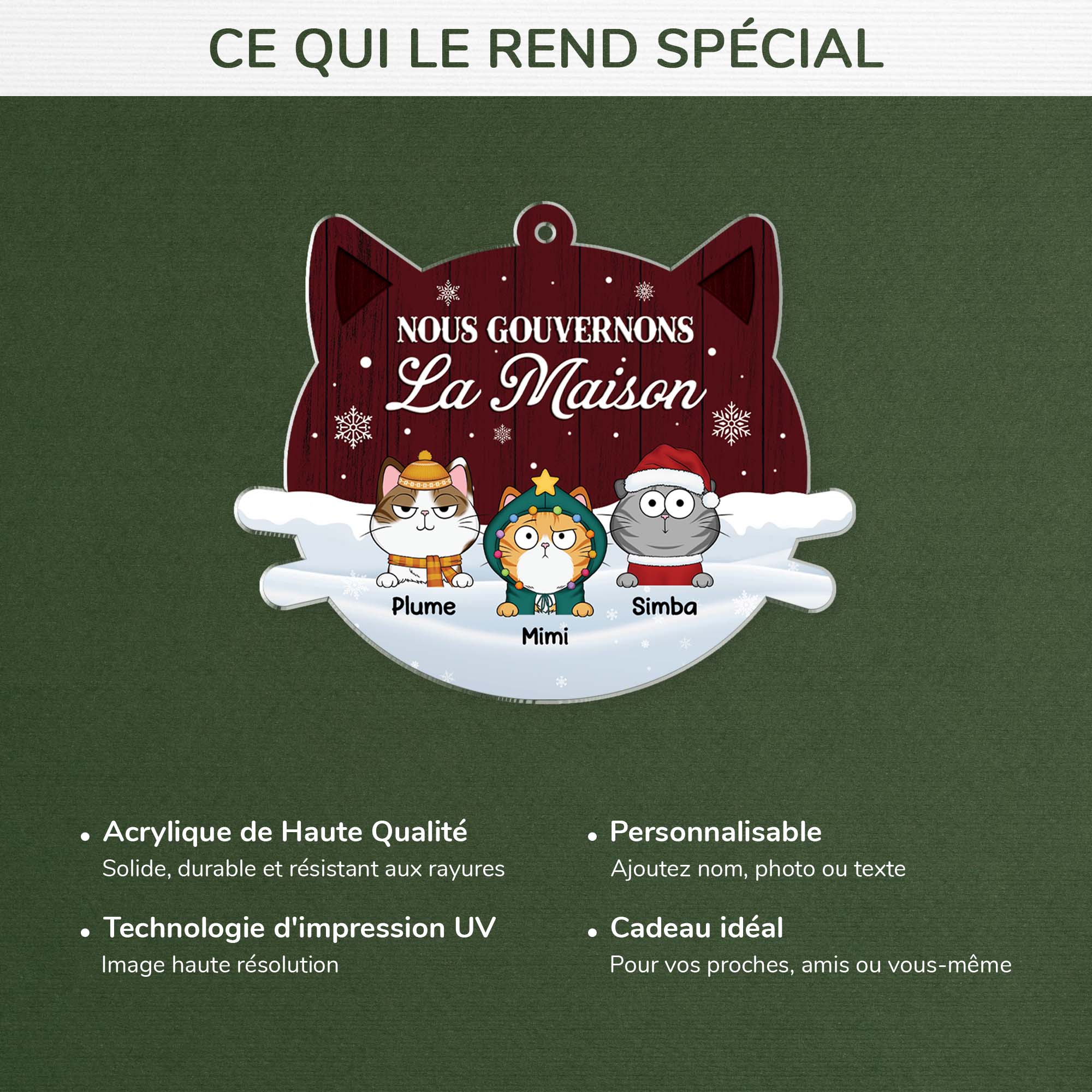 Ornement Noël En Acrylique Personnalisé Chat - Nous Gouvernons La Maison Verson Neige - Image 4