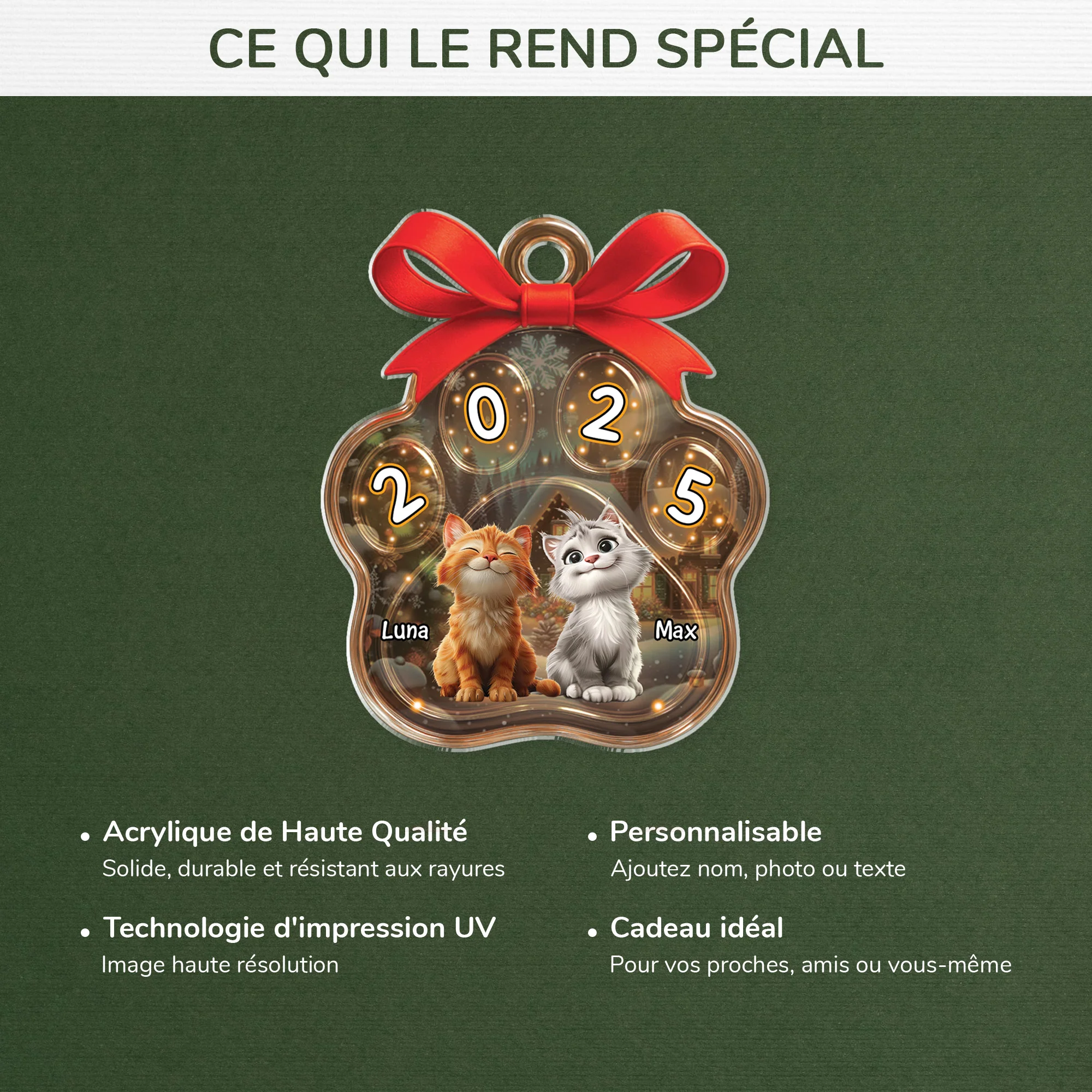 Ornement Noël En Acrylique Personnalisé Chat - Patte De Chat Noël - Image 4