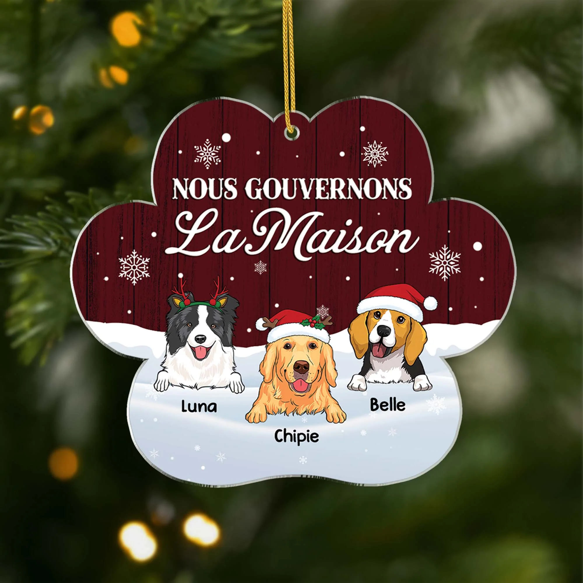 Ornement Noël En Acrylique Personnalisé Chien - Nous Gouvernons La Maison Verson Neige