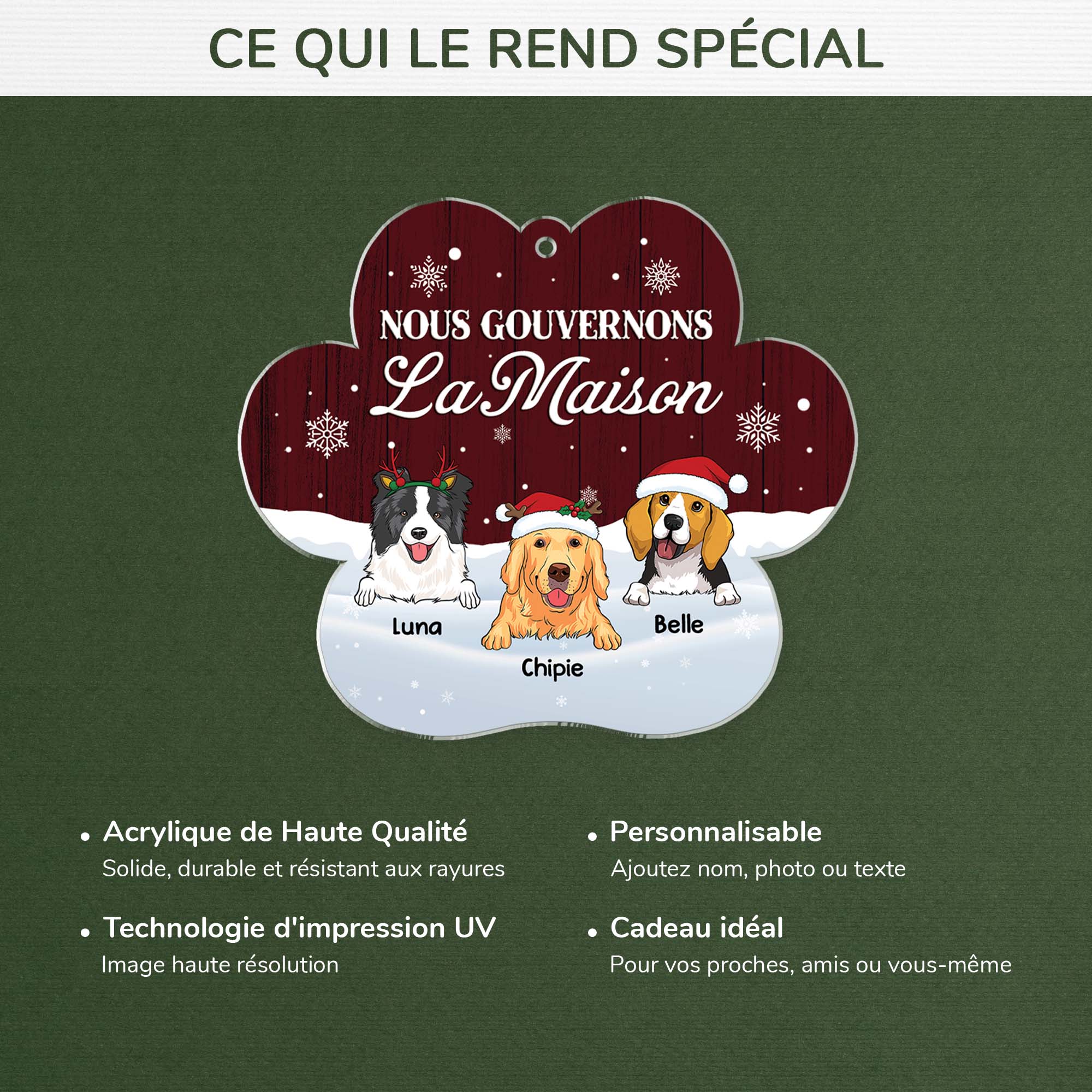 Ornement Noël En Acrylique Personnalisé Chien - Nous Gouvernons La Maison Verson Neige - Image 4