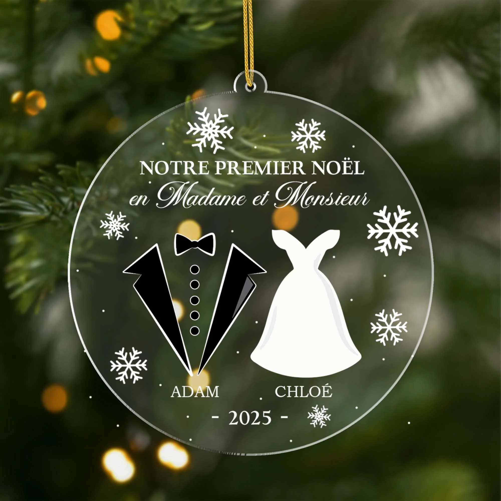 Ornement Noël En Acrylique Personnalisé Couple - Premier Noël Mariage
