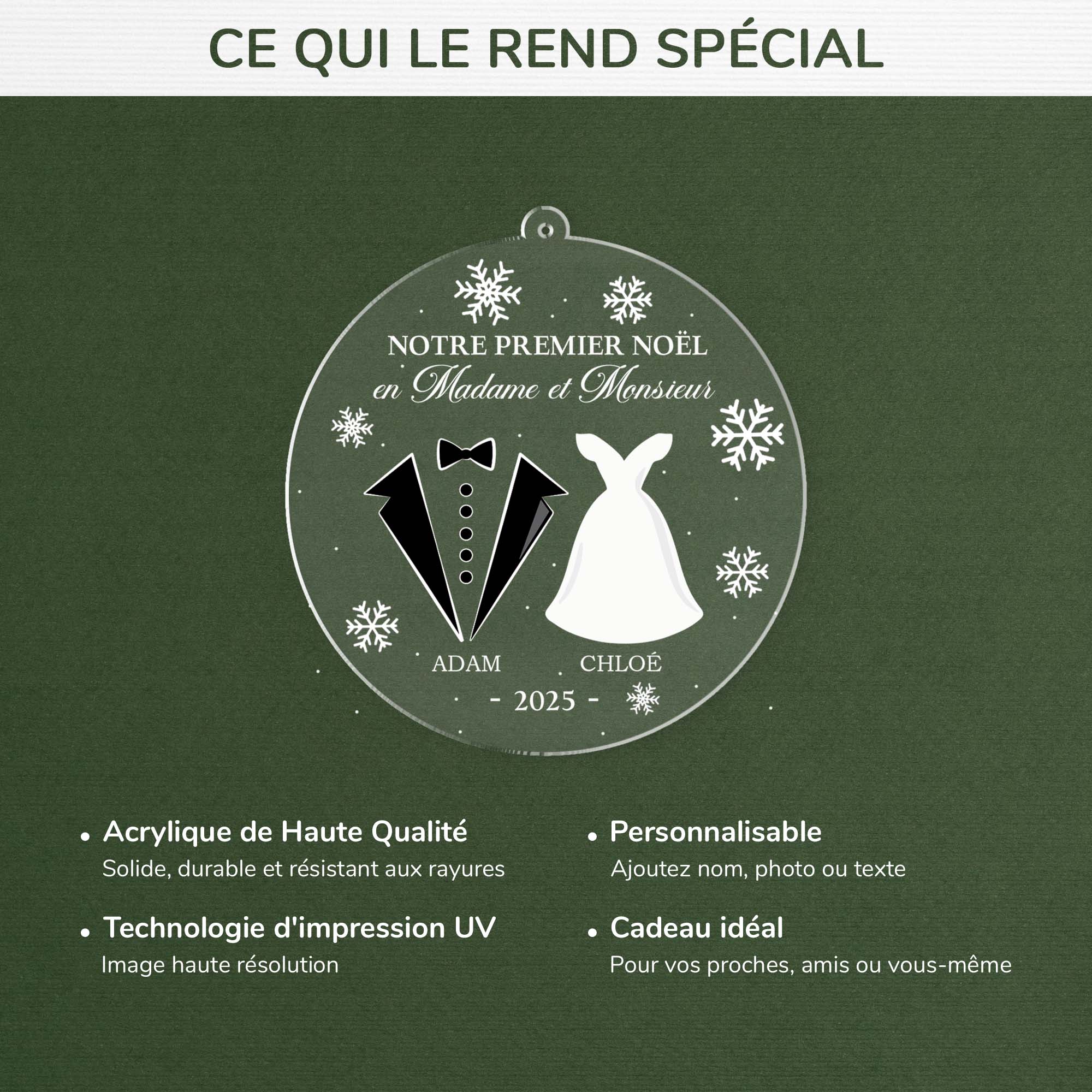 Ornement Noël En Acrylique Personnalisé Couple - Premier Noël Mariage - Image 4
