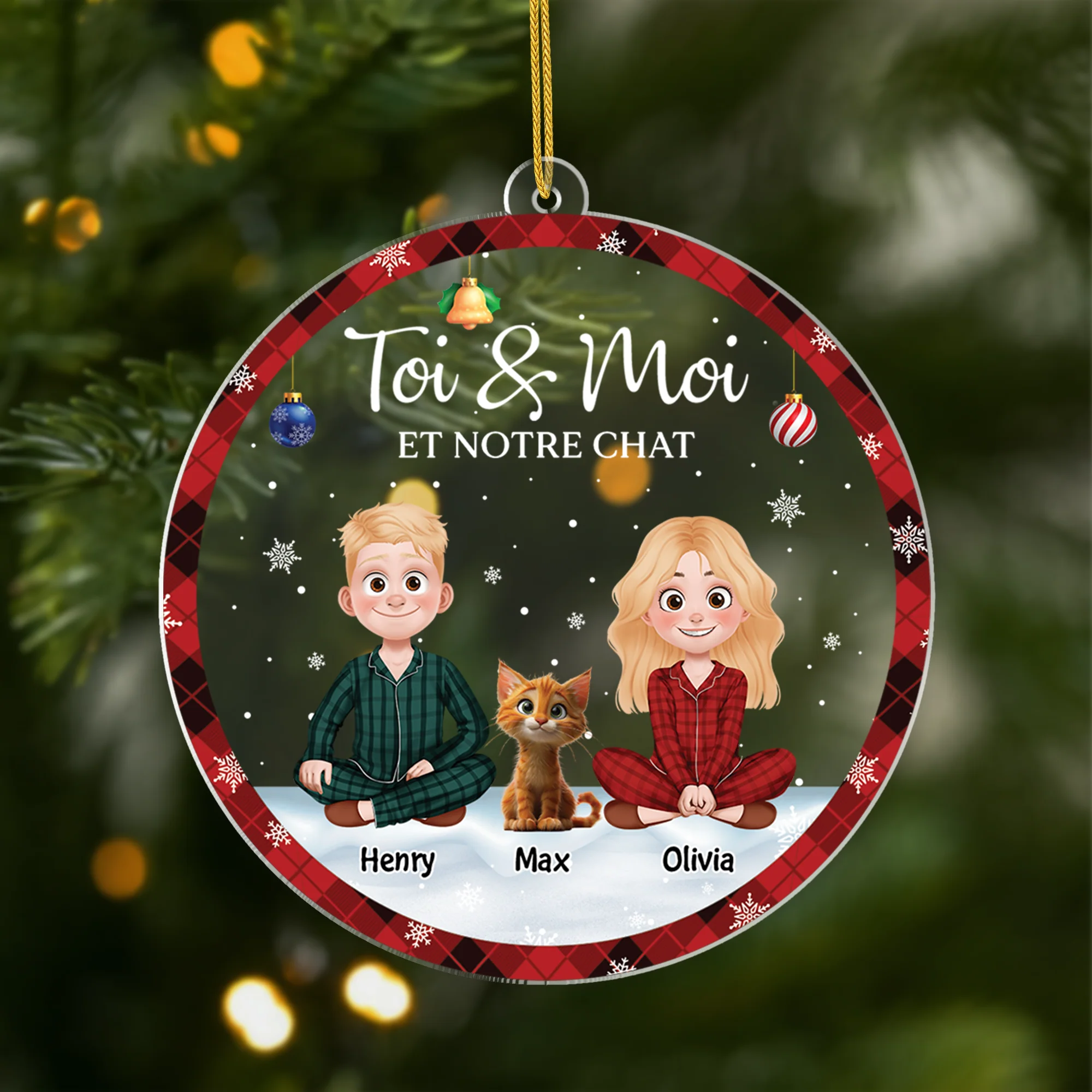 Ornement Noël En Acrylique Personnalisé Couple - Toi Moi Et Notre Chat
