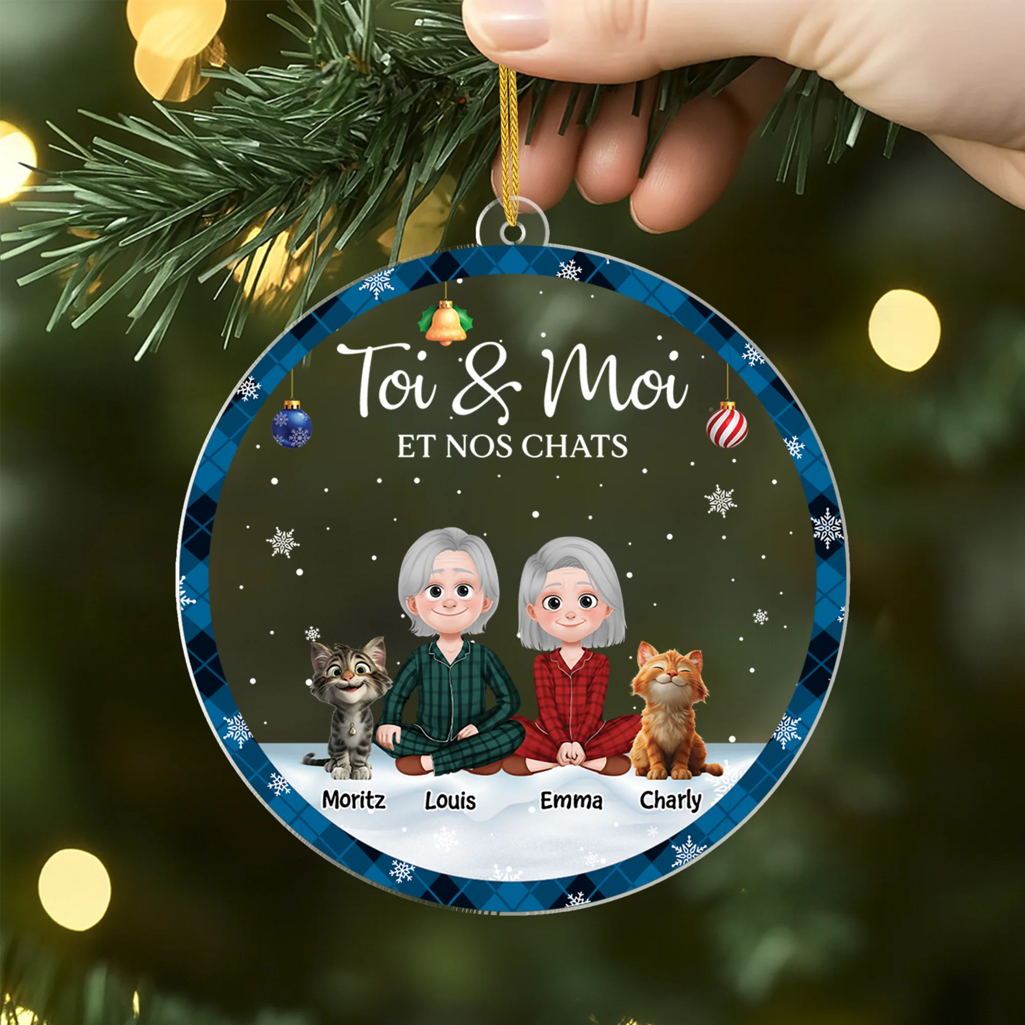 Ornement Noël En Acrylique Personnalisé Couple - Toi Moi Et Notre Chat - Image 2