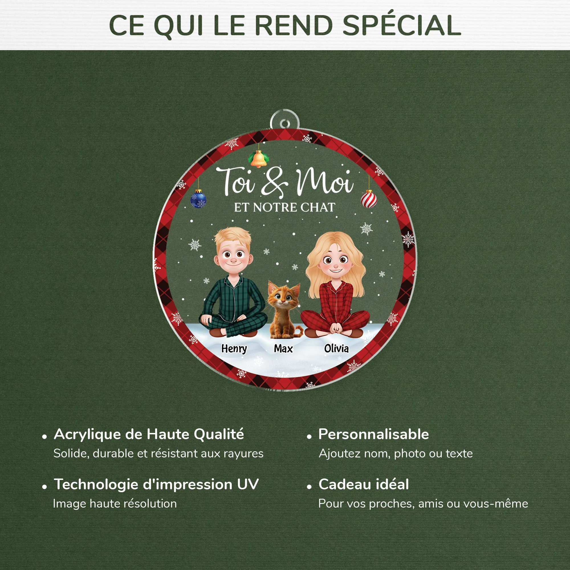 Ornement Noël En Acrylique Personnalisé Couple - Toi Moi Et Notre Chat - Image 4