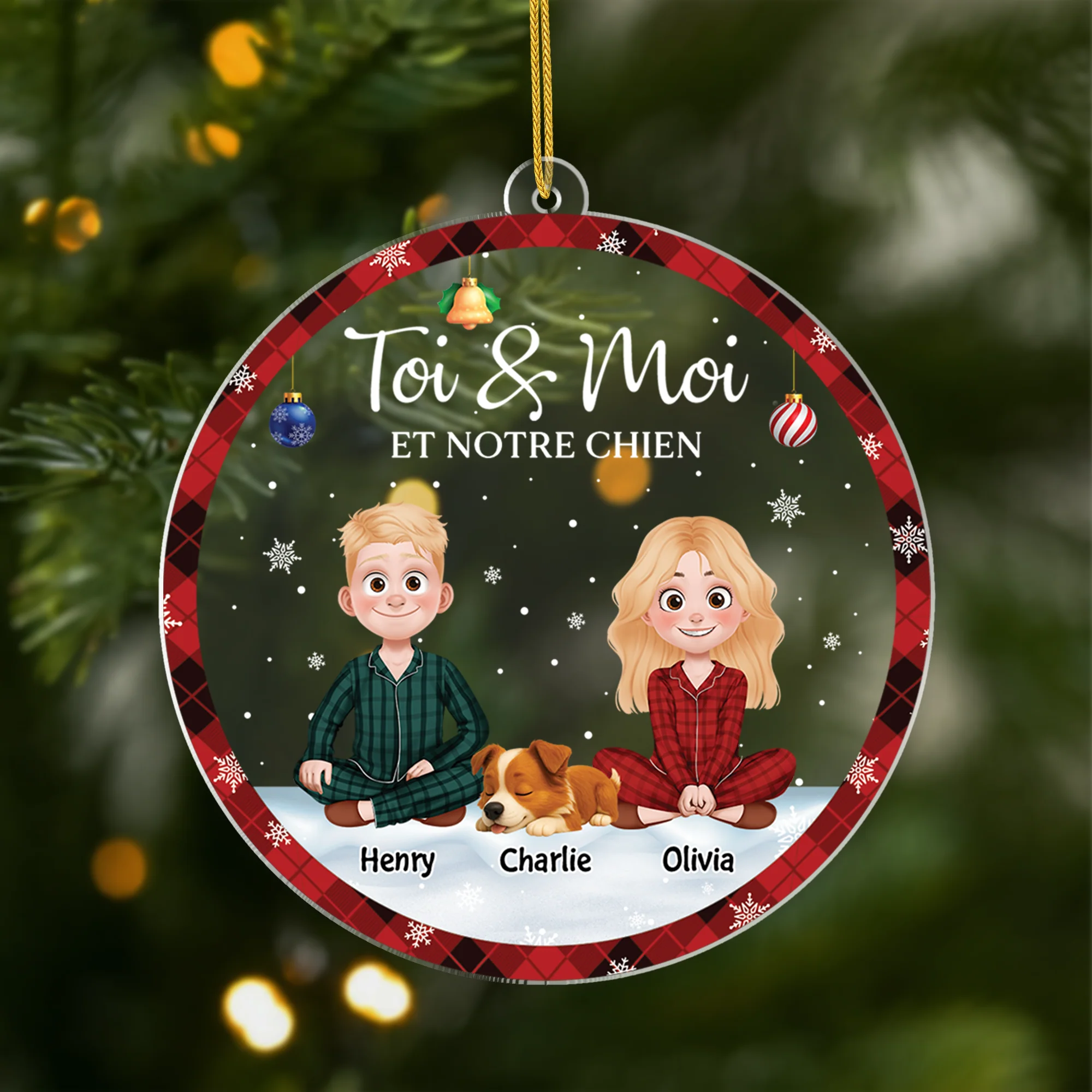 Ornement Noël En Acrylique Personnalisé Couple - Toi Moi Et Notre Chien