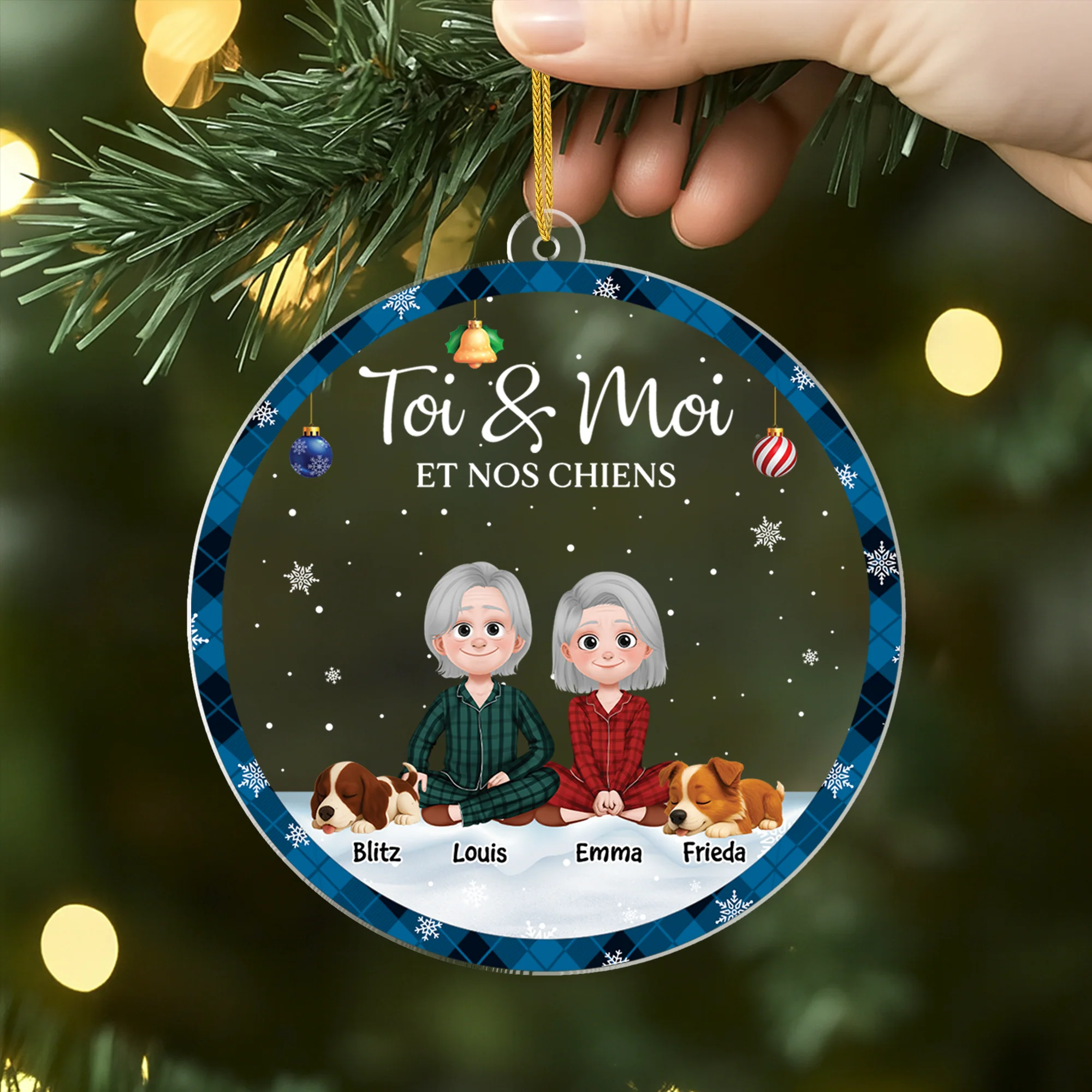 Ornement Noël En Acrylique Personnalisé Couple - Toi Moi Et Notre Chien - Image 2