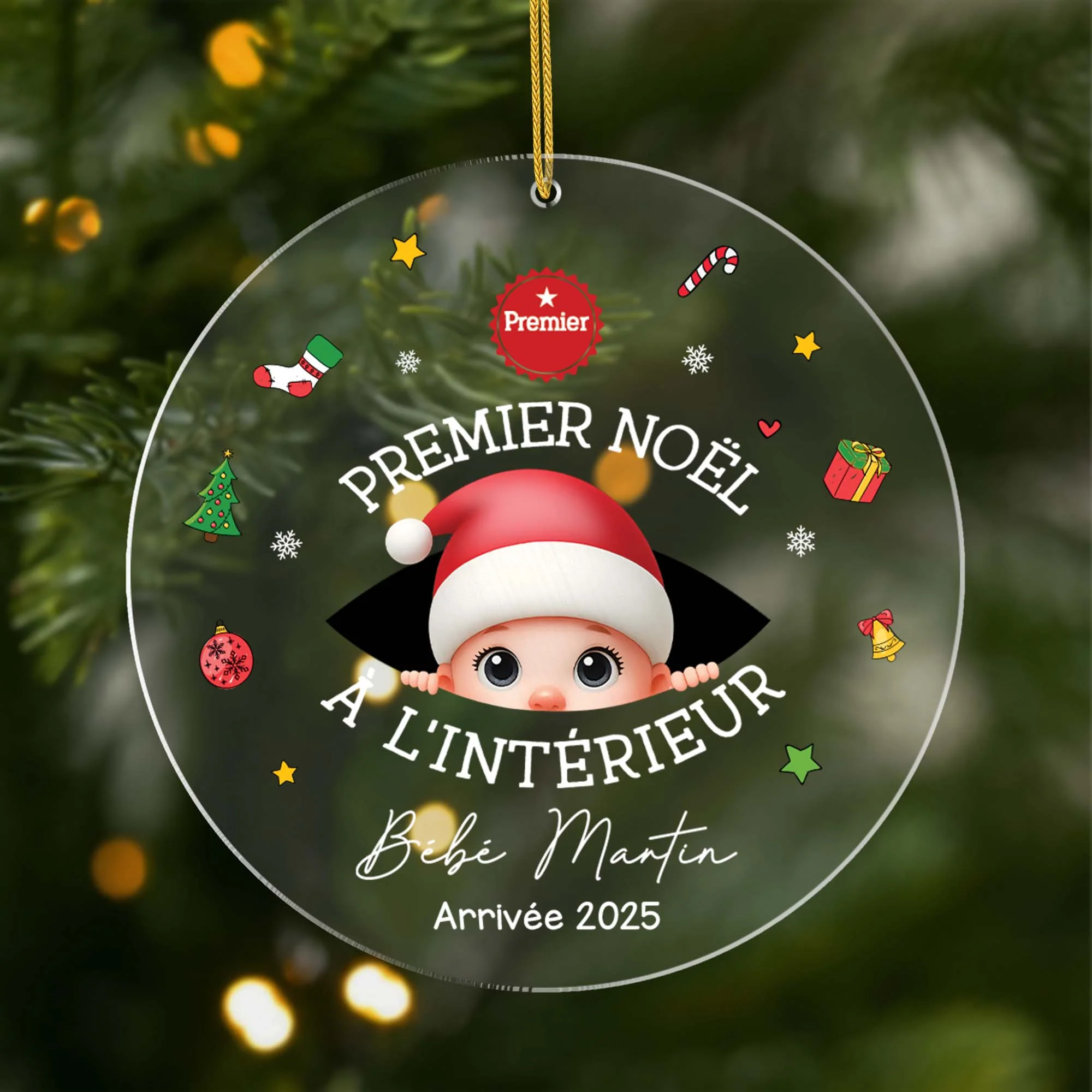 Ornement Noël En Acrylique Personnalisé Enfant - Mon Premier Noël À L'intérieur