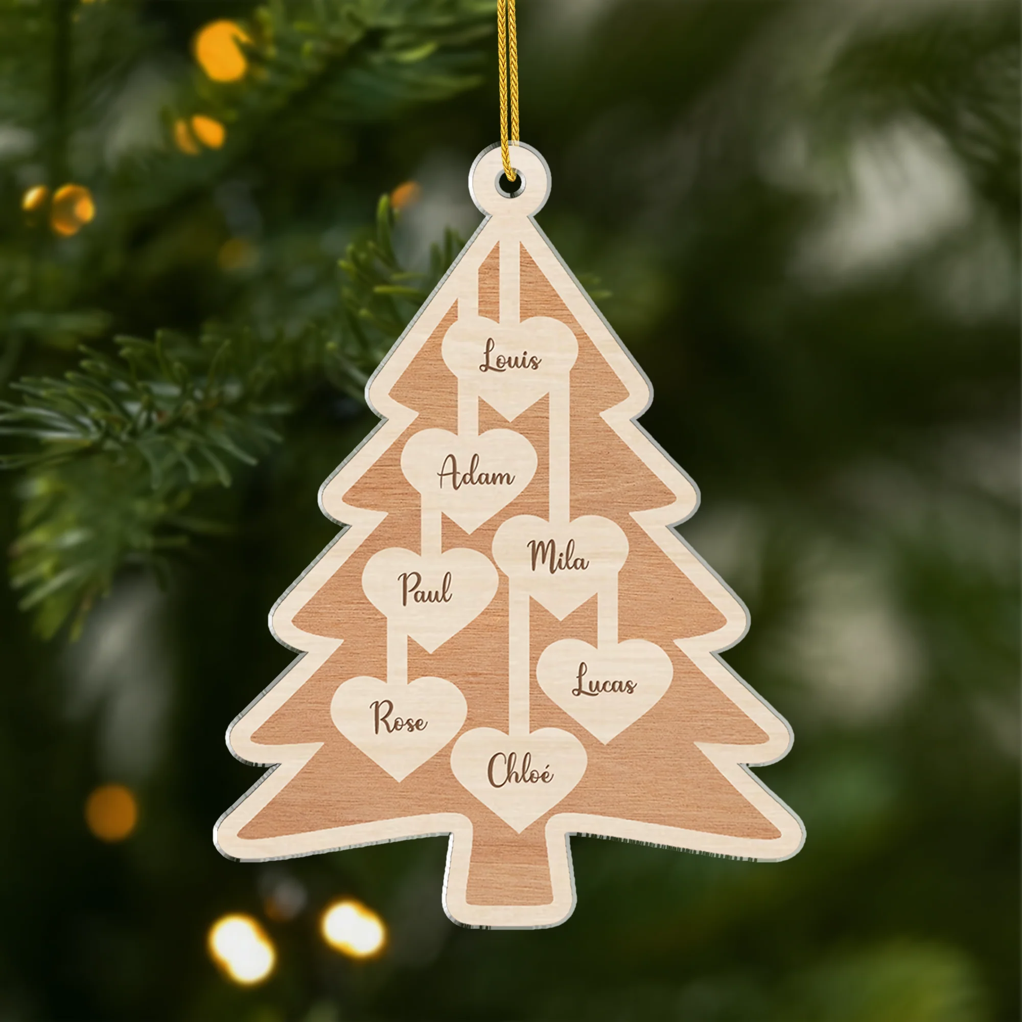 Ornement Noël En Acrylique Personnalisé Famille Avec Prénom - Notre Sapin Avec Cœur
