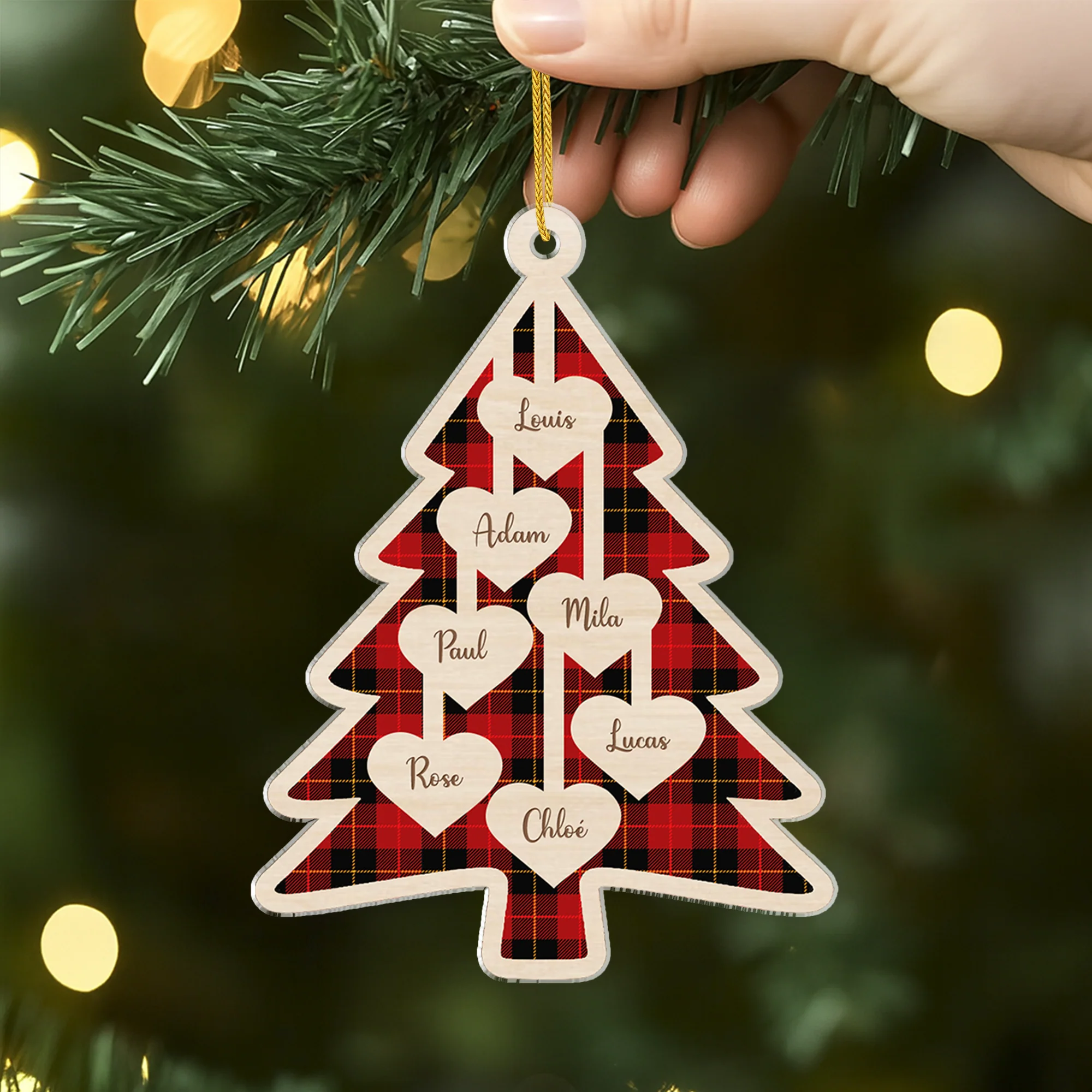 Ornement Noël En Acrylique Personnalisé Famille Avec Prénom - Notre Sapin Avec Cœur - Image 2