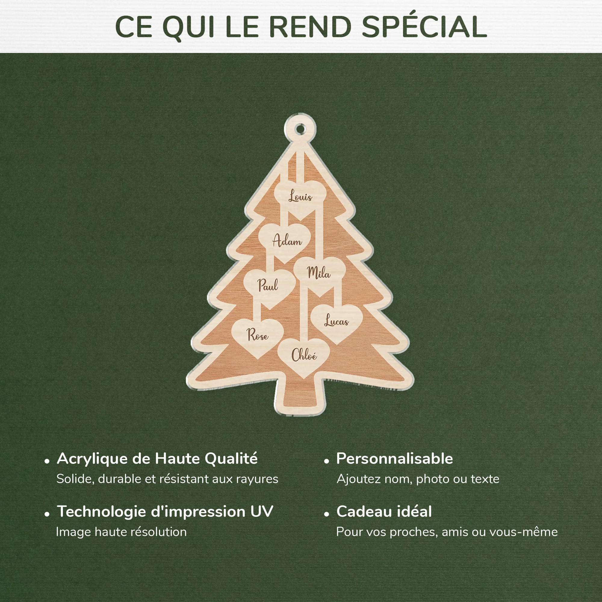 Ornement Noël En Acrylique Personnalisé Famille Avec Prénom - Notre Sapin Avec Cœur - Image 4