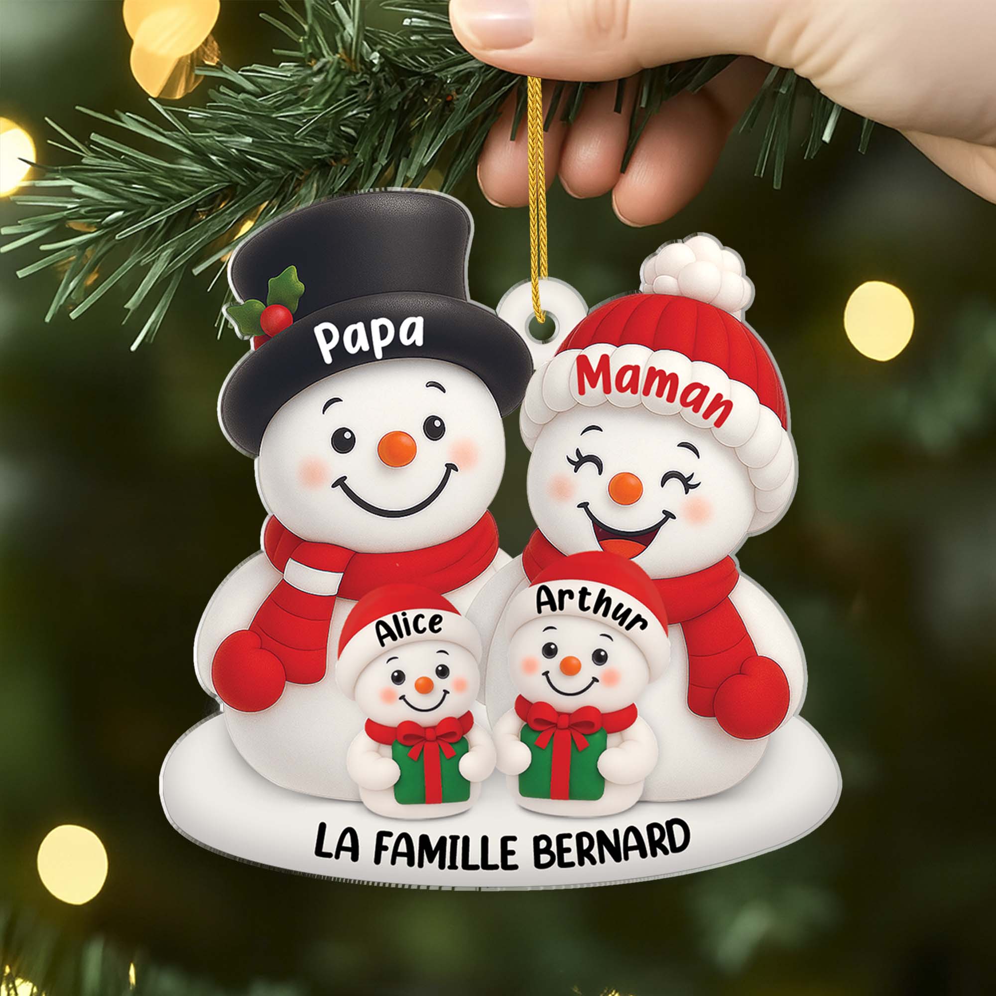 [Effet d'impression 3D] Ornement Noël En Acrylique Personnalisé Famille - Bonhomme De Neige Parents - Image 2