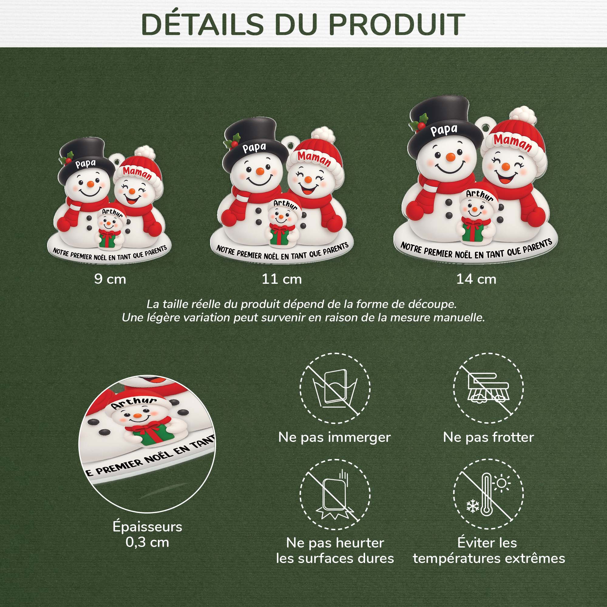 [Effet d'impression 3D] Ornement Noël En Acrylique Personnalisé Famille - Bonhomme De Neige Parents - Image 3