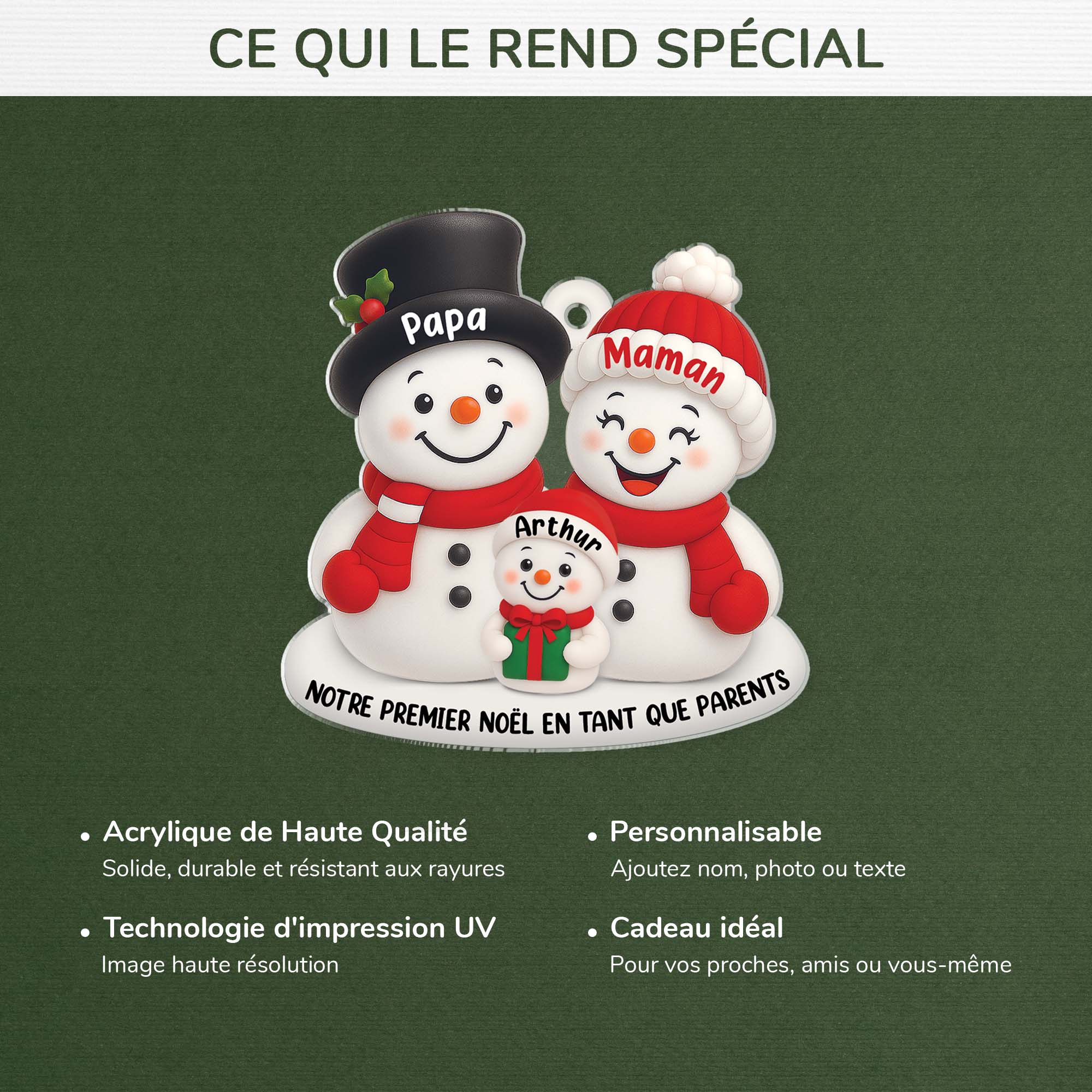 [Effet d'impression 3D] Ornement Noël En Acrylique Personnalisé Famille - Bonhomme De Neige Parents - Image 4