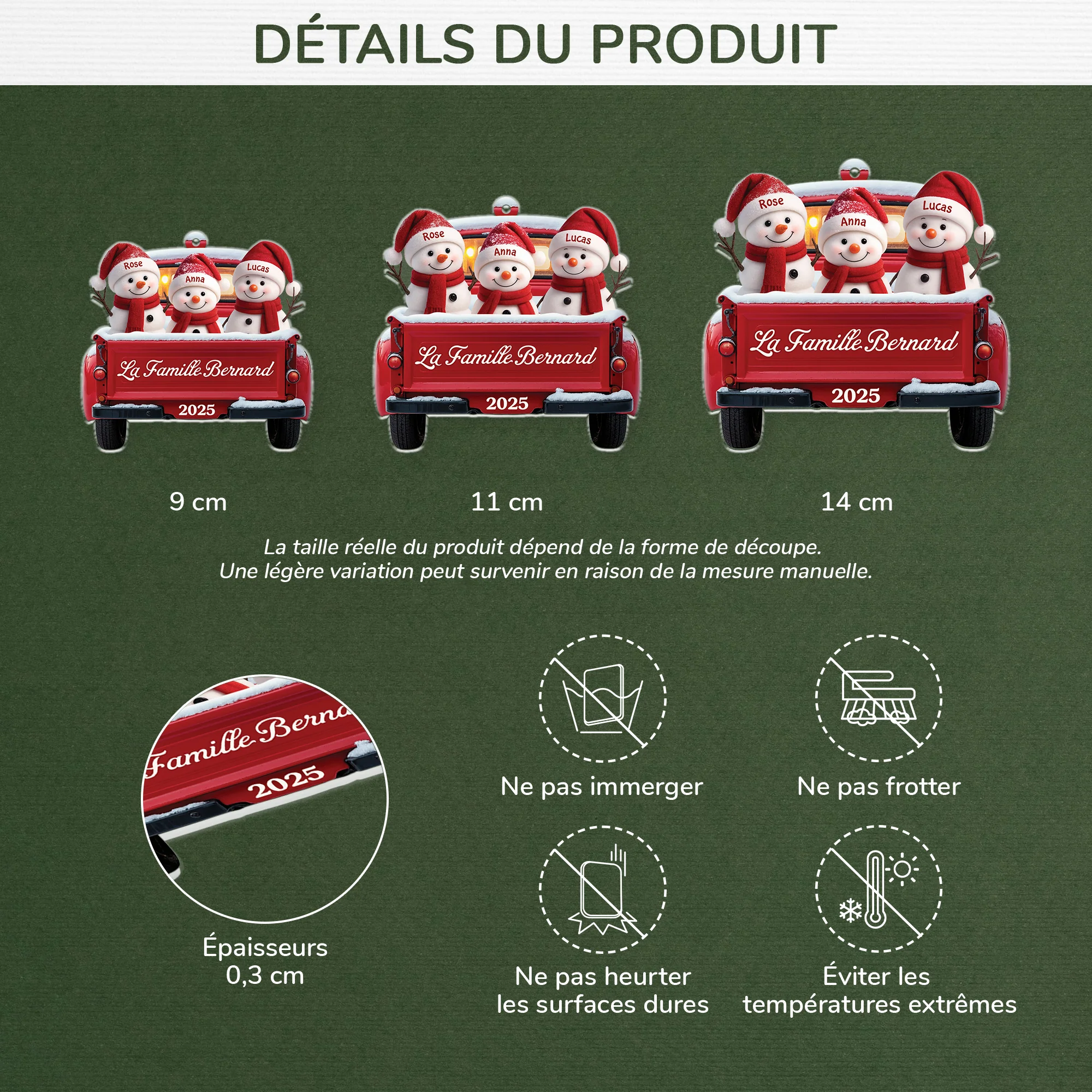 Ornement Noël En Acrylique Personnalisé - Famille Bonhomme De Neige Version Voiture - Image 3