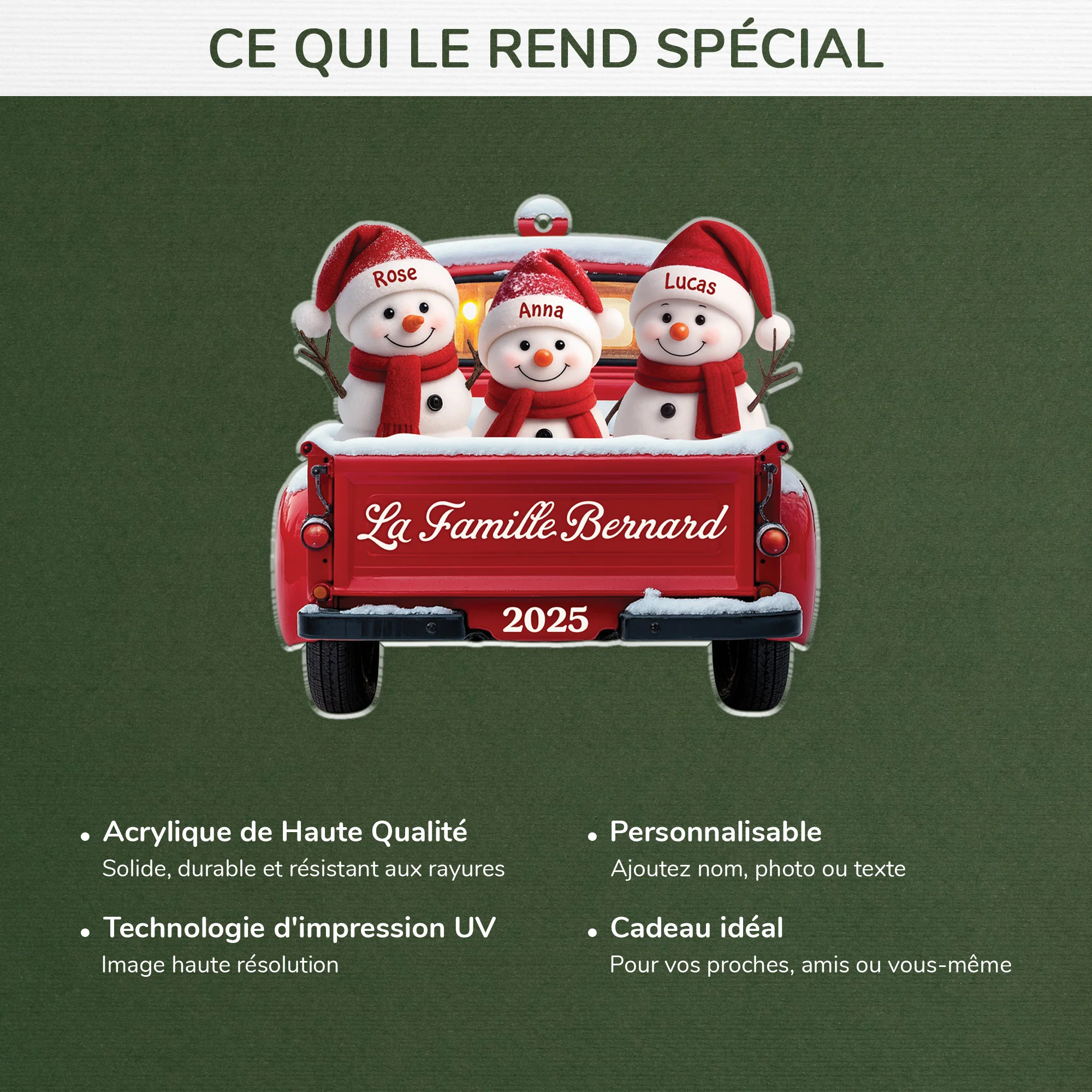 Ornement Noël En Acrylique Personnalisé - Famille Bonhomme De Neige Version Voiture - Image 4
