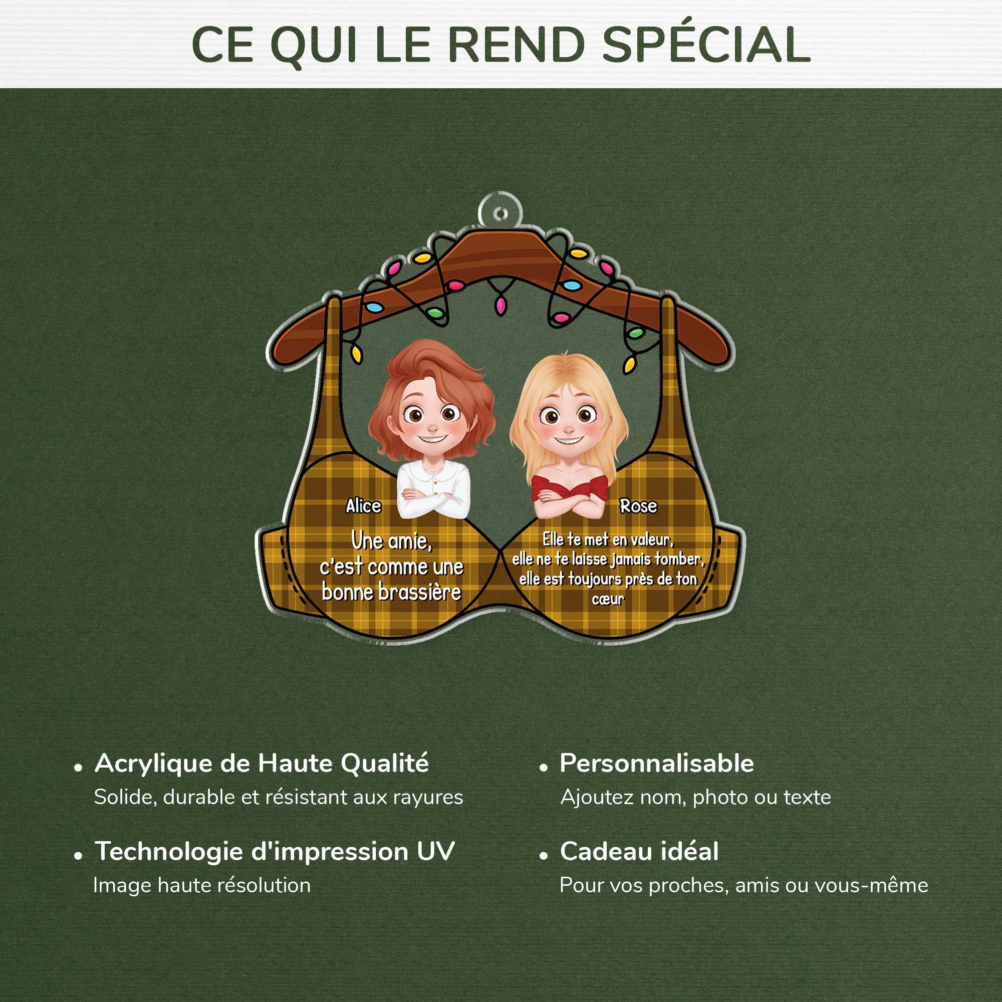 Ornement Noël En Acrylique Personnalisé Femme - Amie Comme Bonne Brassière - Image 4