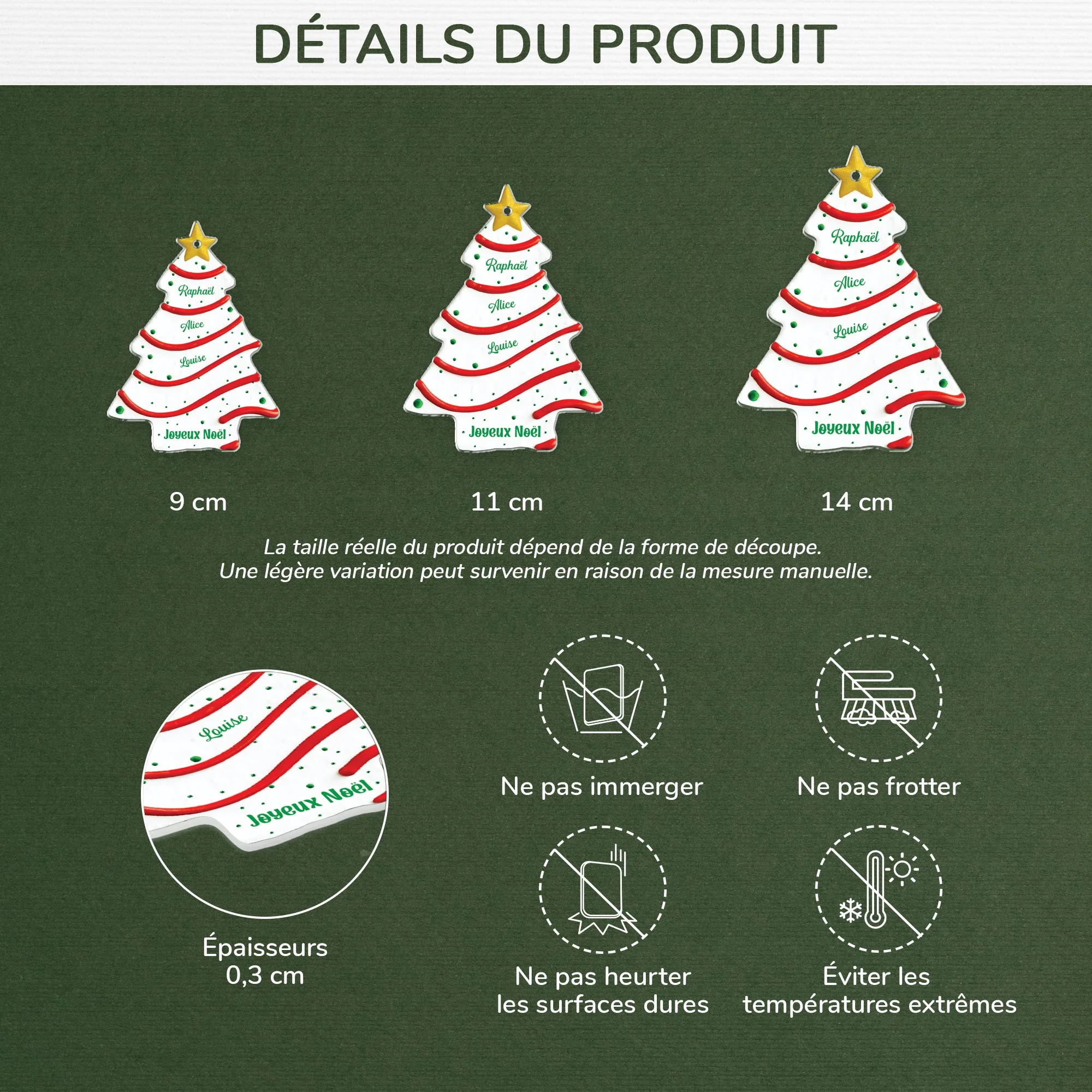 [Effet d'impression 3D] Ornement Noël En Acrylique Personnalisé - Joyeux Noël Sapin Avec Prénom - Image 3
