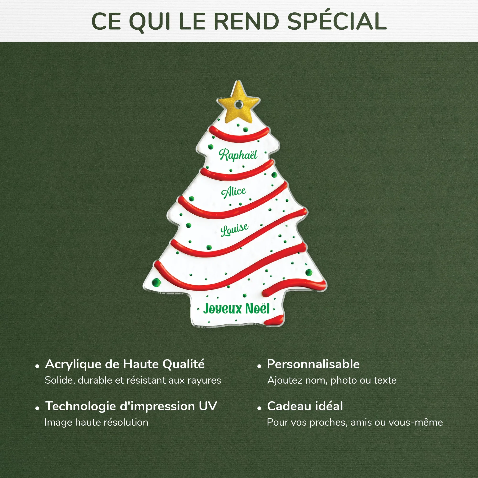 [Effet d'impression 3D] Ornement Noël En Acrylique Personnalisé - Joyeux Noël Sapin Avec Prénom - Image 4