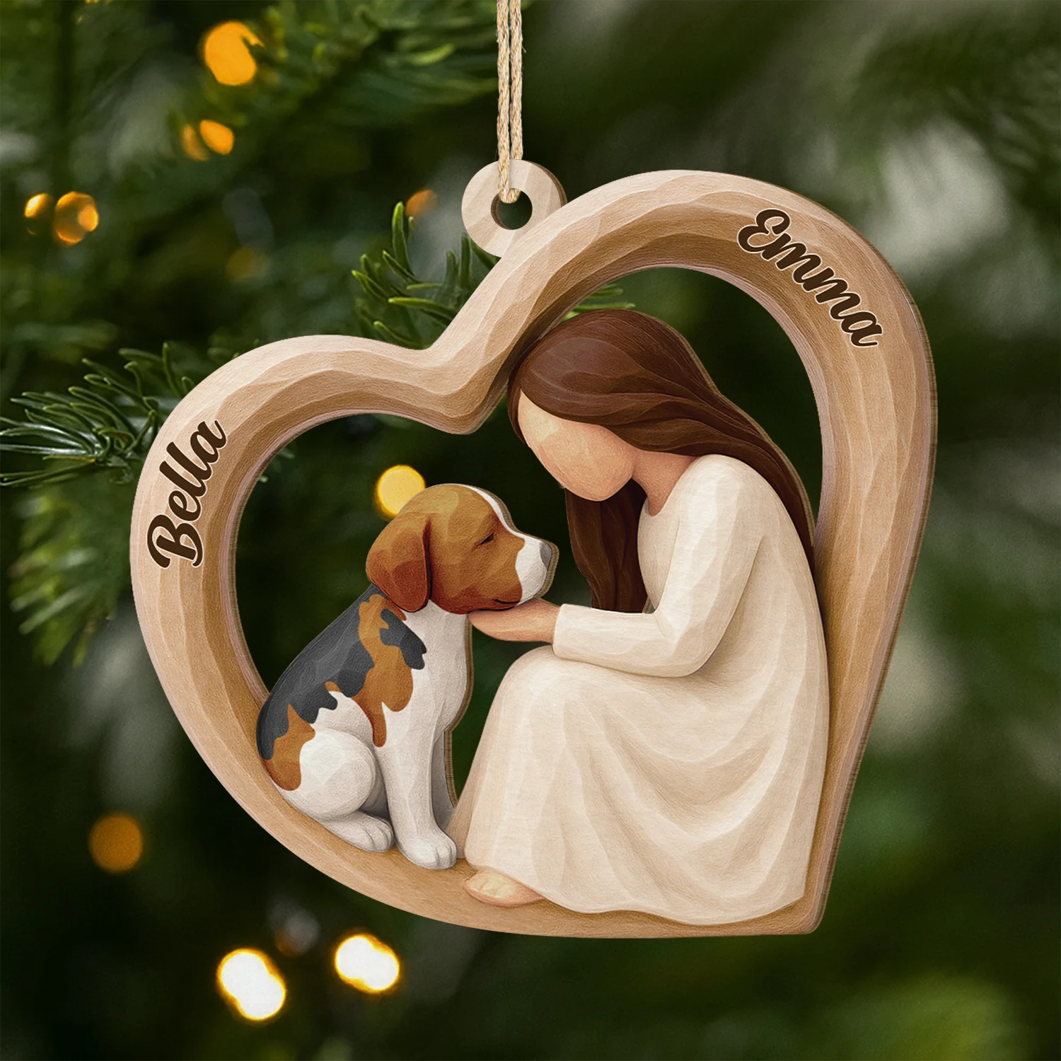 Ornement Noël En Bois À 1 Couche Personnalisé - Amour Entre Une Fille Et Son Chien