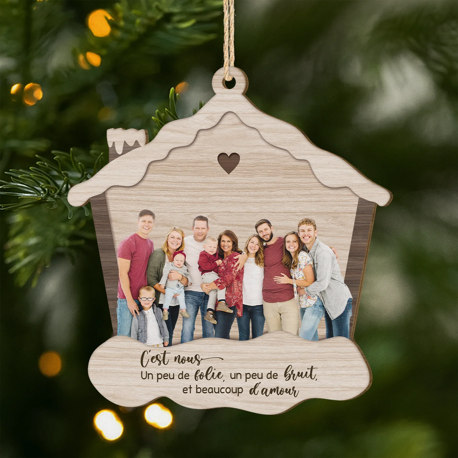 Ornement Noël En Bois À 1 Couche Personnalisé Avec Photo - La Famille Avec Beaucoup D’amour