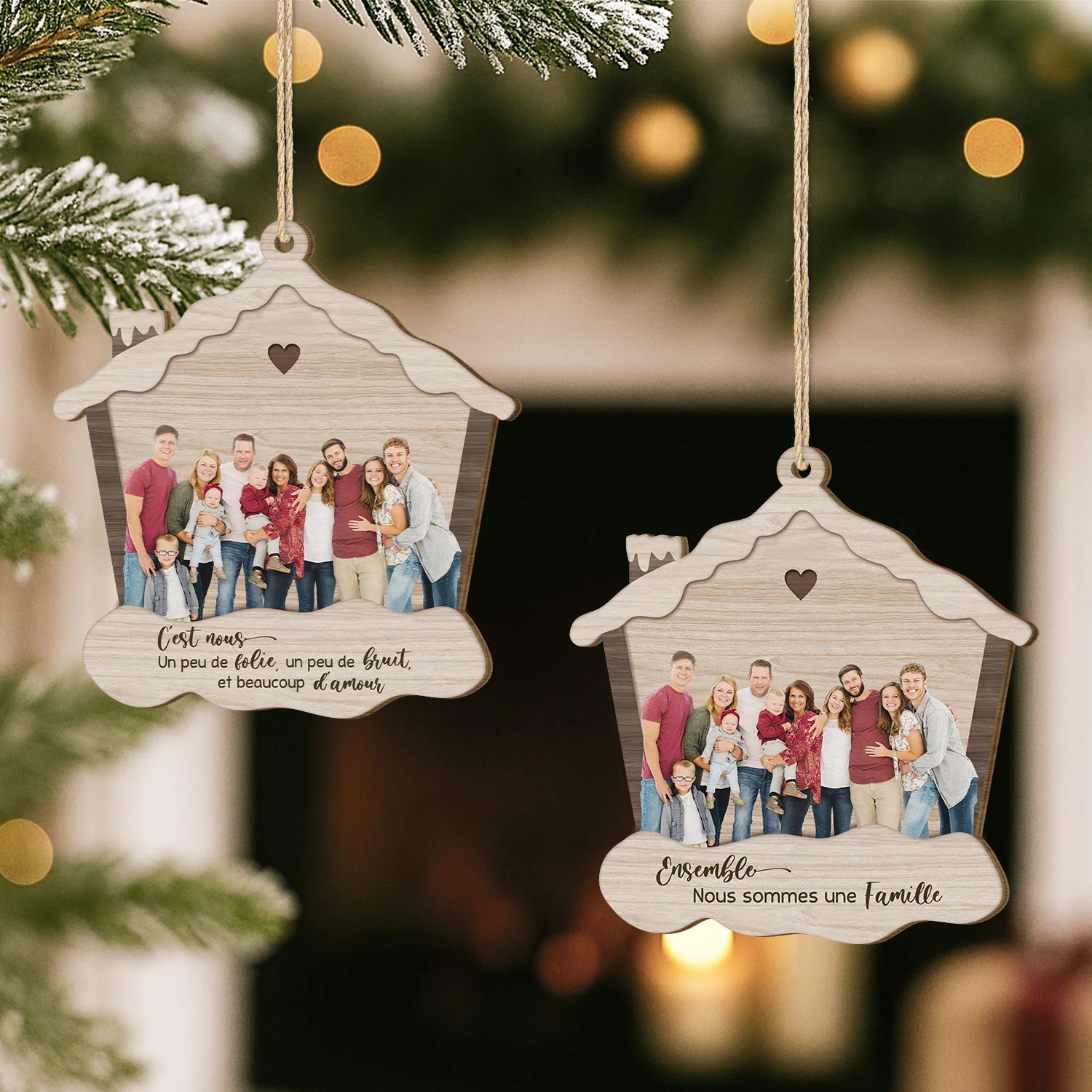 Ornement Noël En Bois À 1 Couche Personnalisé Avec Photo - La Famille Avec Beaucoup D’amour - Image 2
