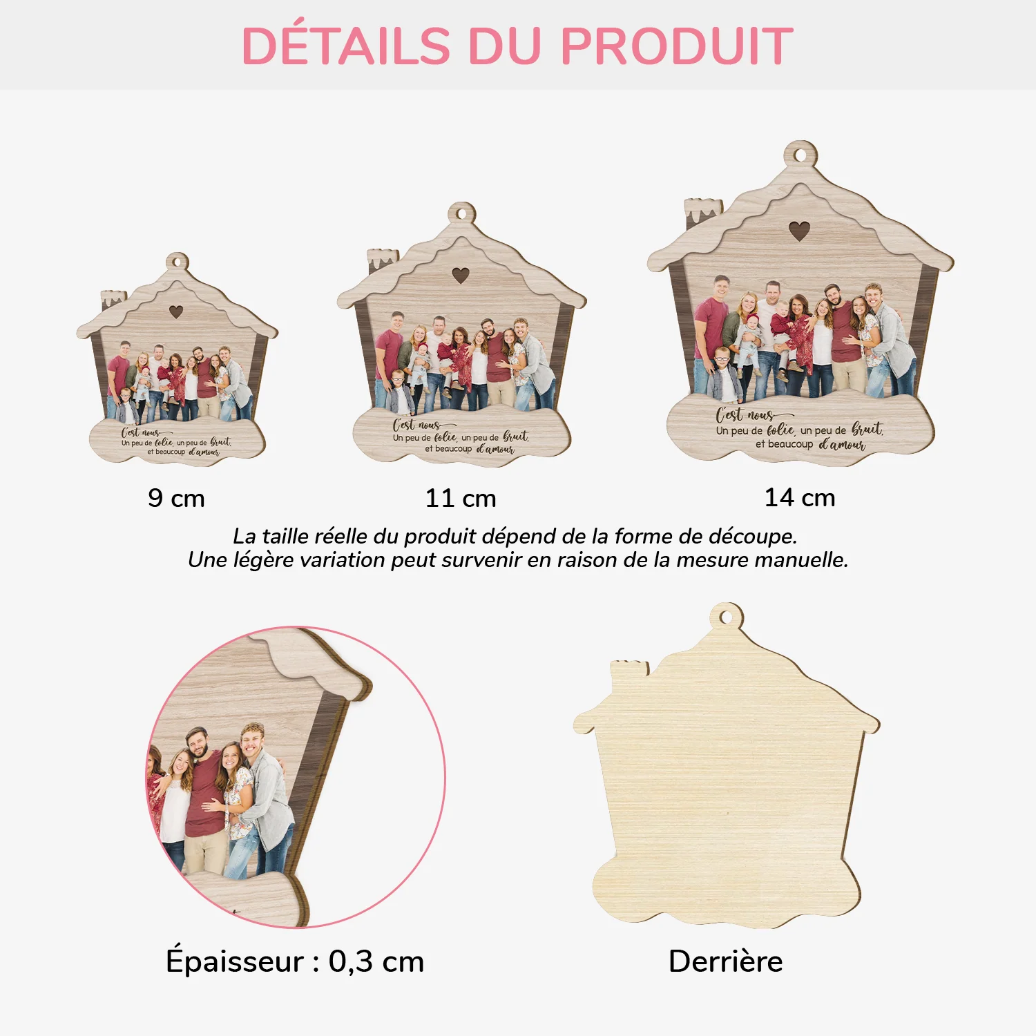 Ornement Noël En Bois À 1 Couche Personnalisé Avec Photo - La Famille Avec Beaucoup D’amour - Image 3