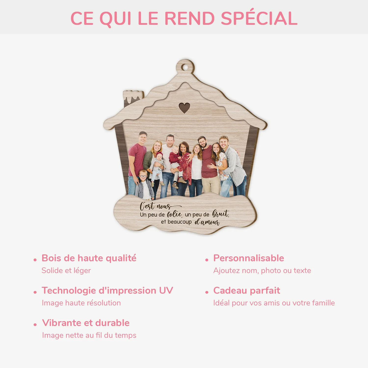 Ornement Noël En Bois À 1 Couche Personnalisé Avec Photo - La Famille Avec Beaucoup D’amour - Image 4