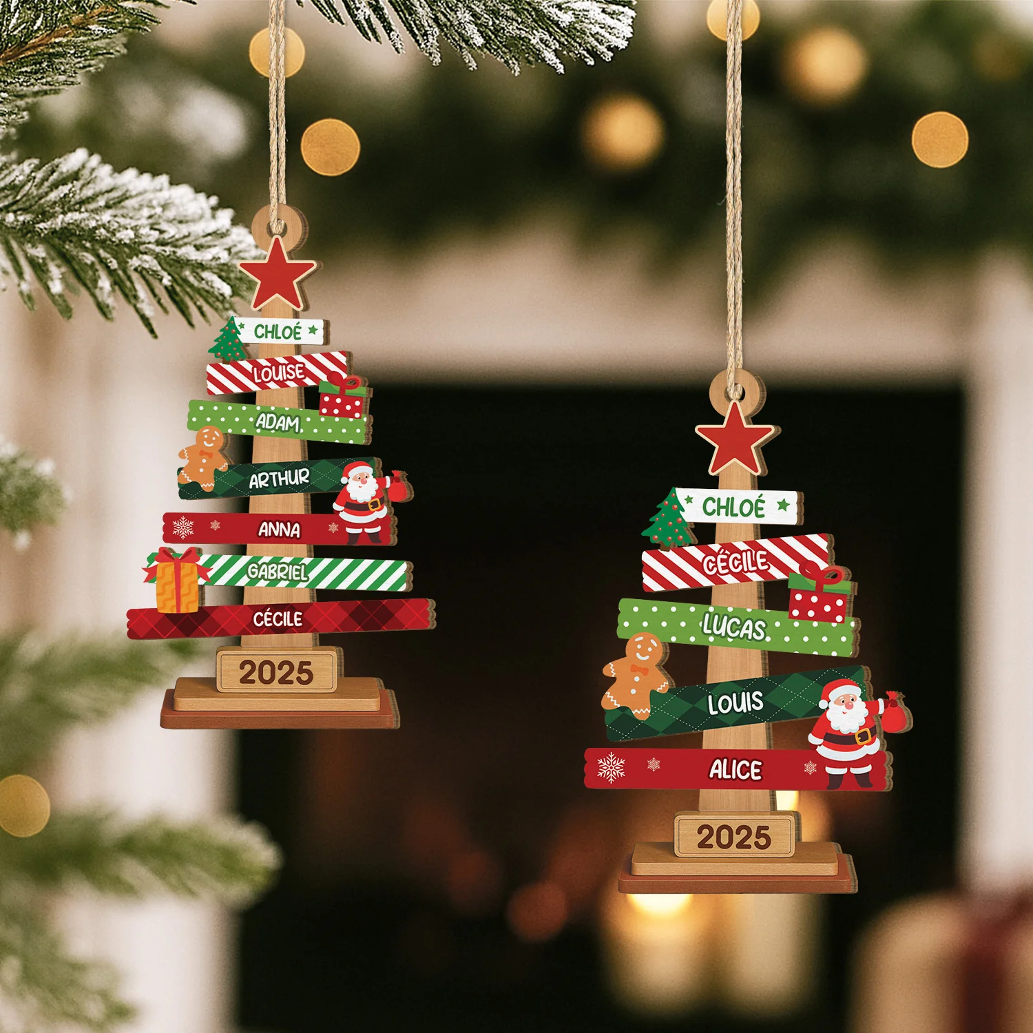 Ornement Noël En Bois À 1 Couche Personnalisé - Sapin Famille De Noël Échelle - Image 2
