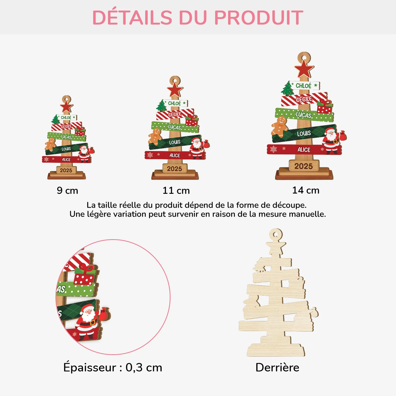 Ornement Noël En Bois À 1 Couche Personnalisé - Sapin Famille De Noël Échelle - Image 3