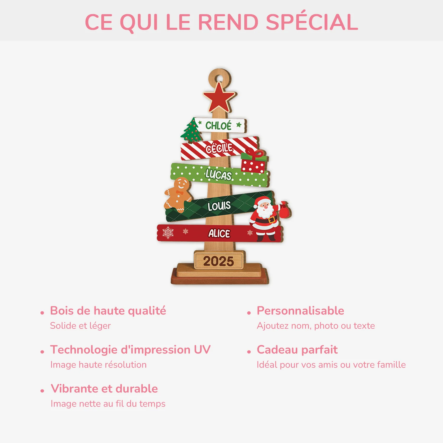 Ornement Noël En Bois À 1 Couche Personnalisé - Sapin Famille De Noël Échelle - Image 4